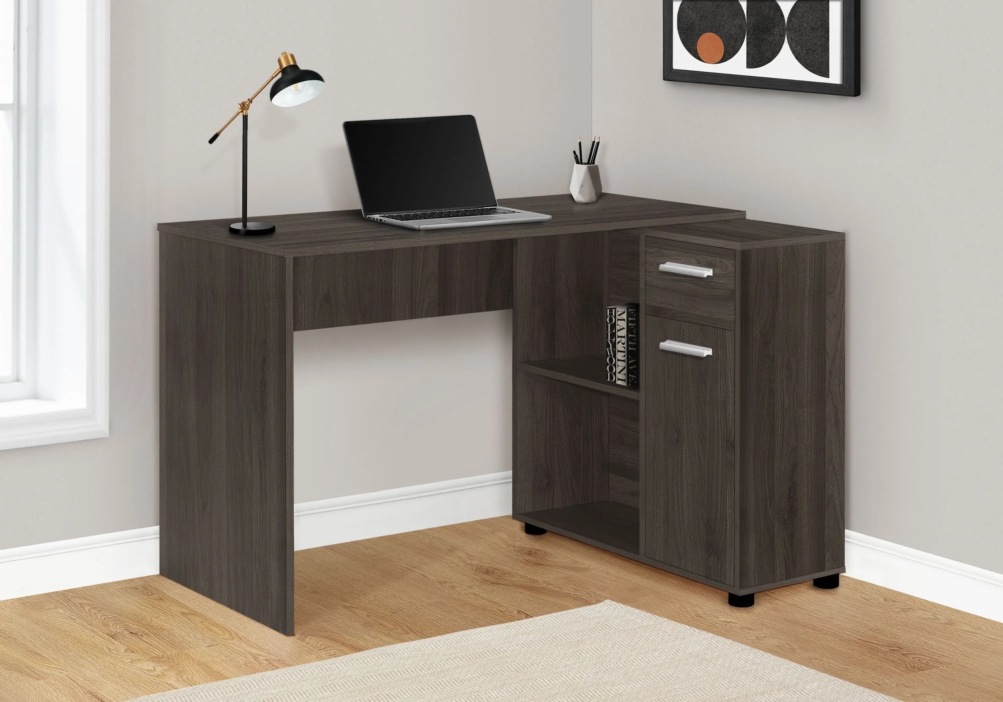 Computer Desk, Home Office, Corner, Storage Drawers, L Shape, Contemporary & Modern - Image 19