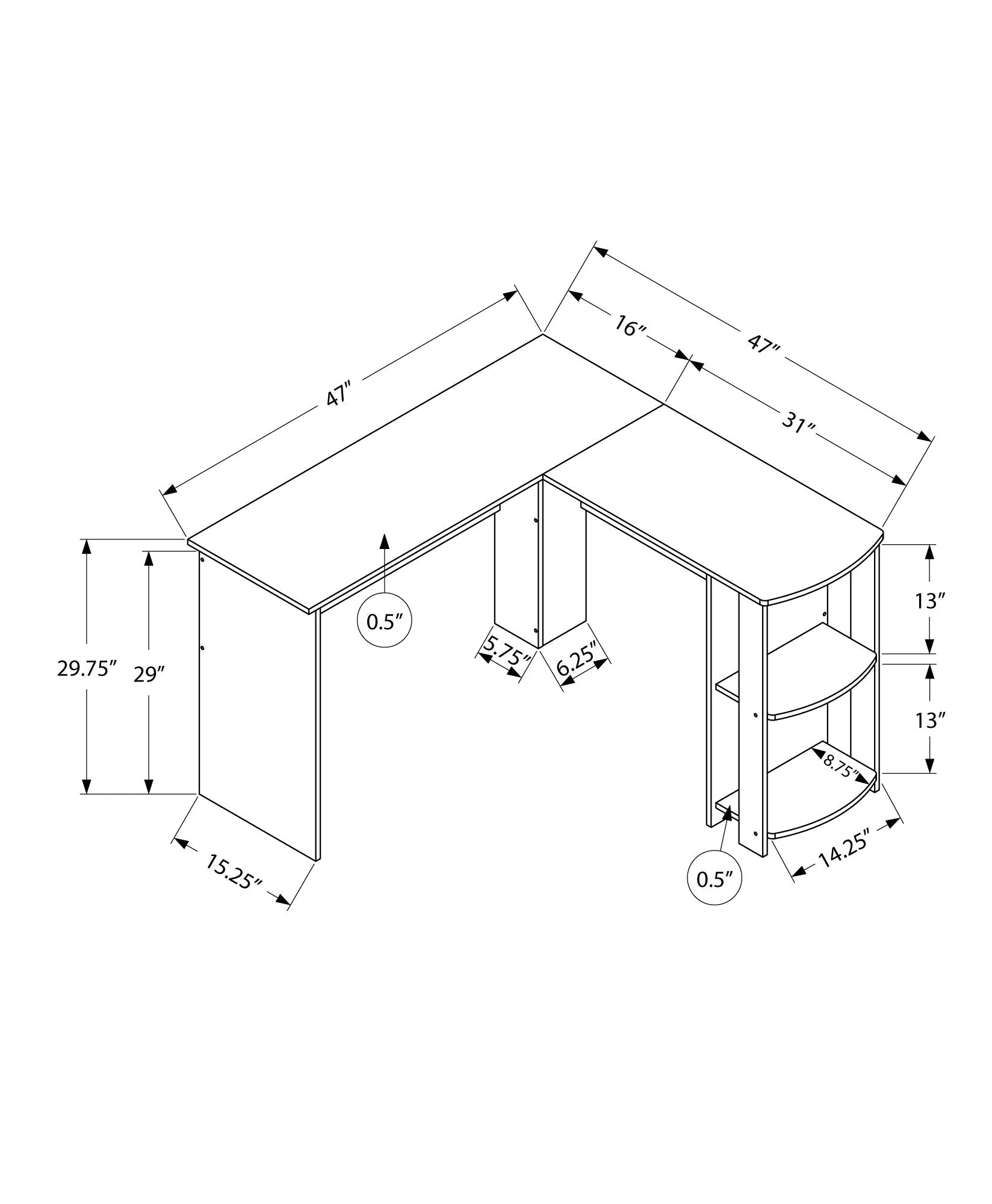 Computer Desk, Home Office, Corner, Storage Shelves, L Shape, Laptop, Contemporary & Modern - Walnut - Image 3