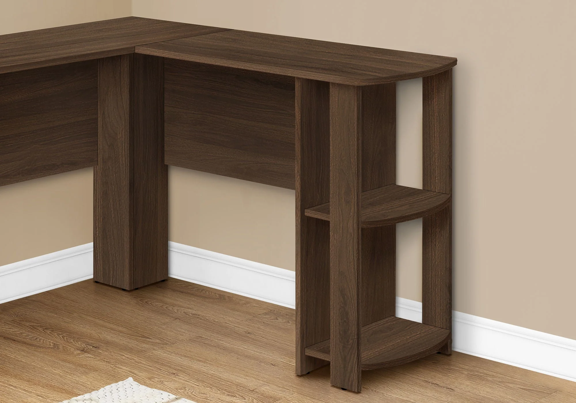 Computer Desk, Home Office, Corner, Storage Shelves, L Shape, Laptop, Contemporary & Modern - Walnut - Image 4