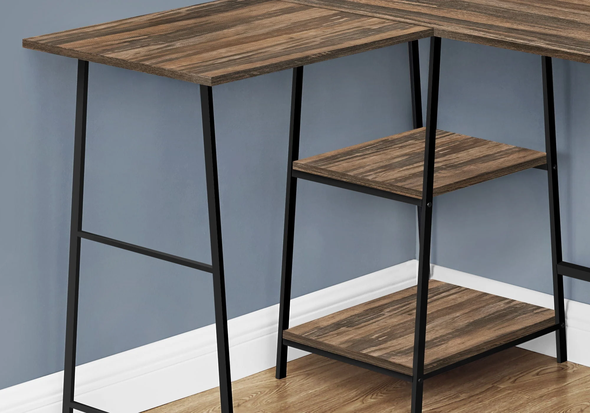 Computer Desk, Home Office, Corner, Storage Shelves, L-Shape, Work, Laptop, Contemporary, Modern - Brown - Image 4