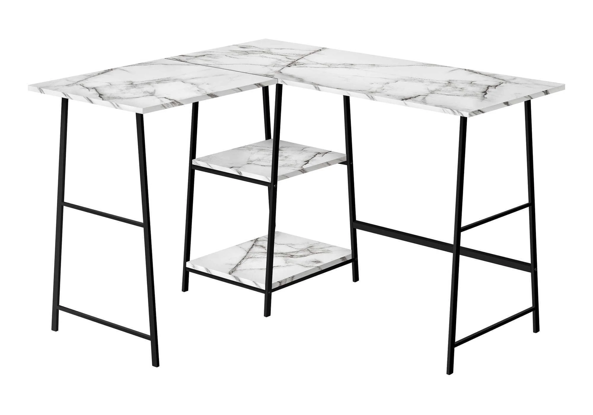 Computer Desk, Home Office, Corner, Storage Shelves, L Shape, Work, Laptop, Marble Look Laminate, Contemporary, Modern - Image 2