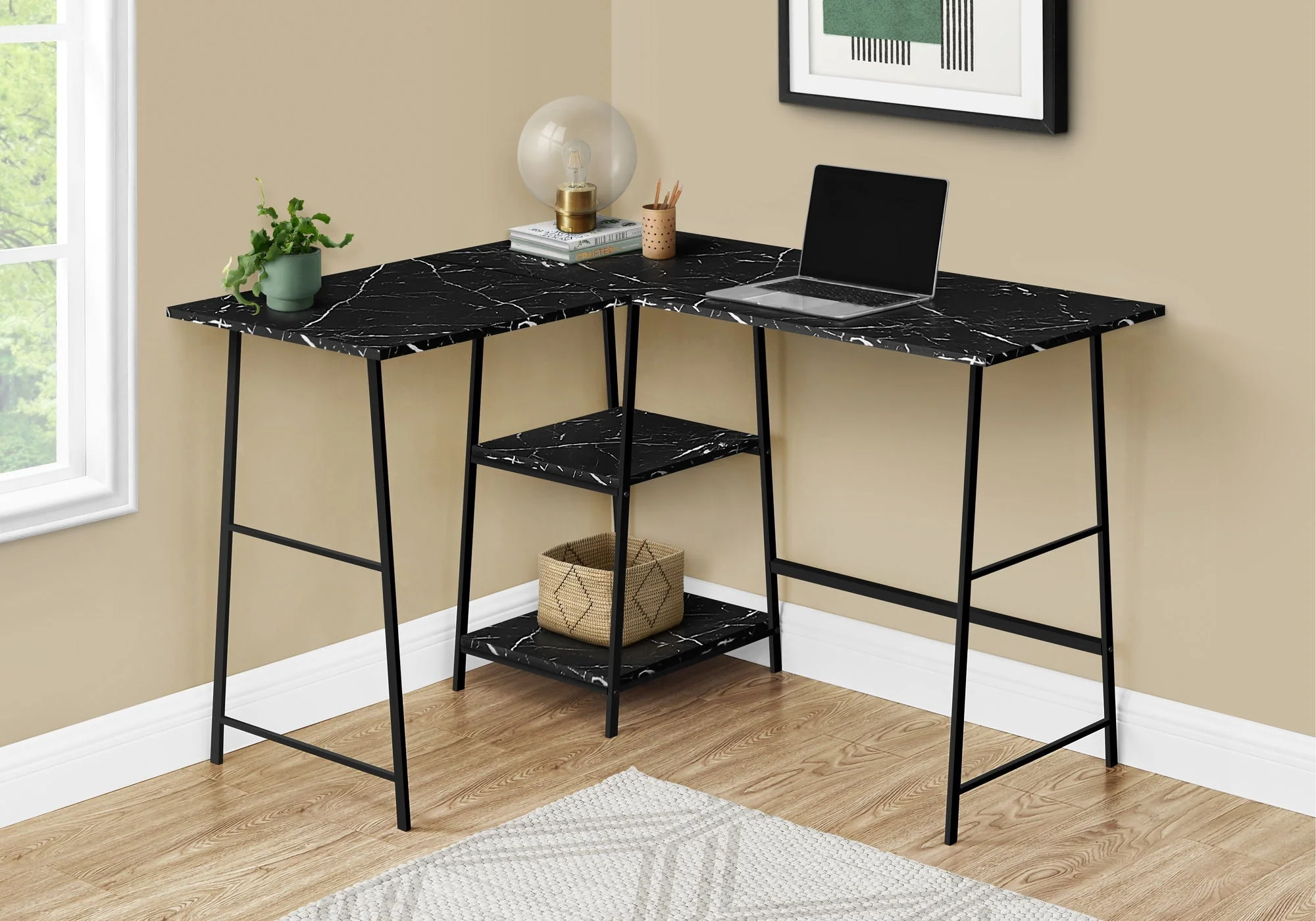 Computer Desk, Home Office, Corner, Storage Shelves, L Shape, Work, Laptop, Marble Look Laminate, Contemporary, Modern - Image 6