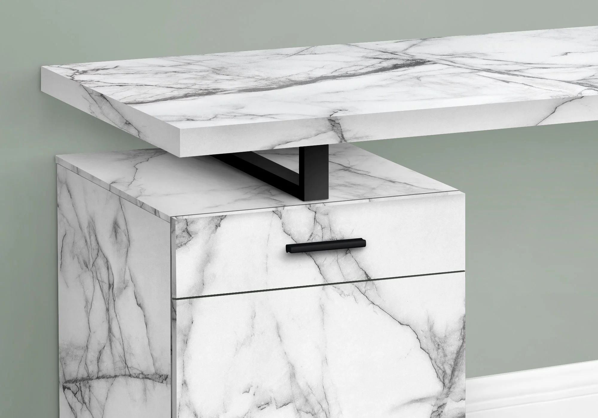 Computer Desk, Home Office, Laptop, Left, Right Set-Up, Storage Drawers, Work, Marble Look Laminate, Contemporary, Modern - White - Image 3