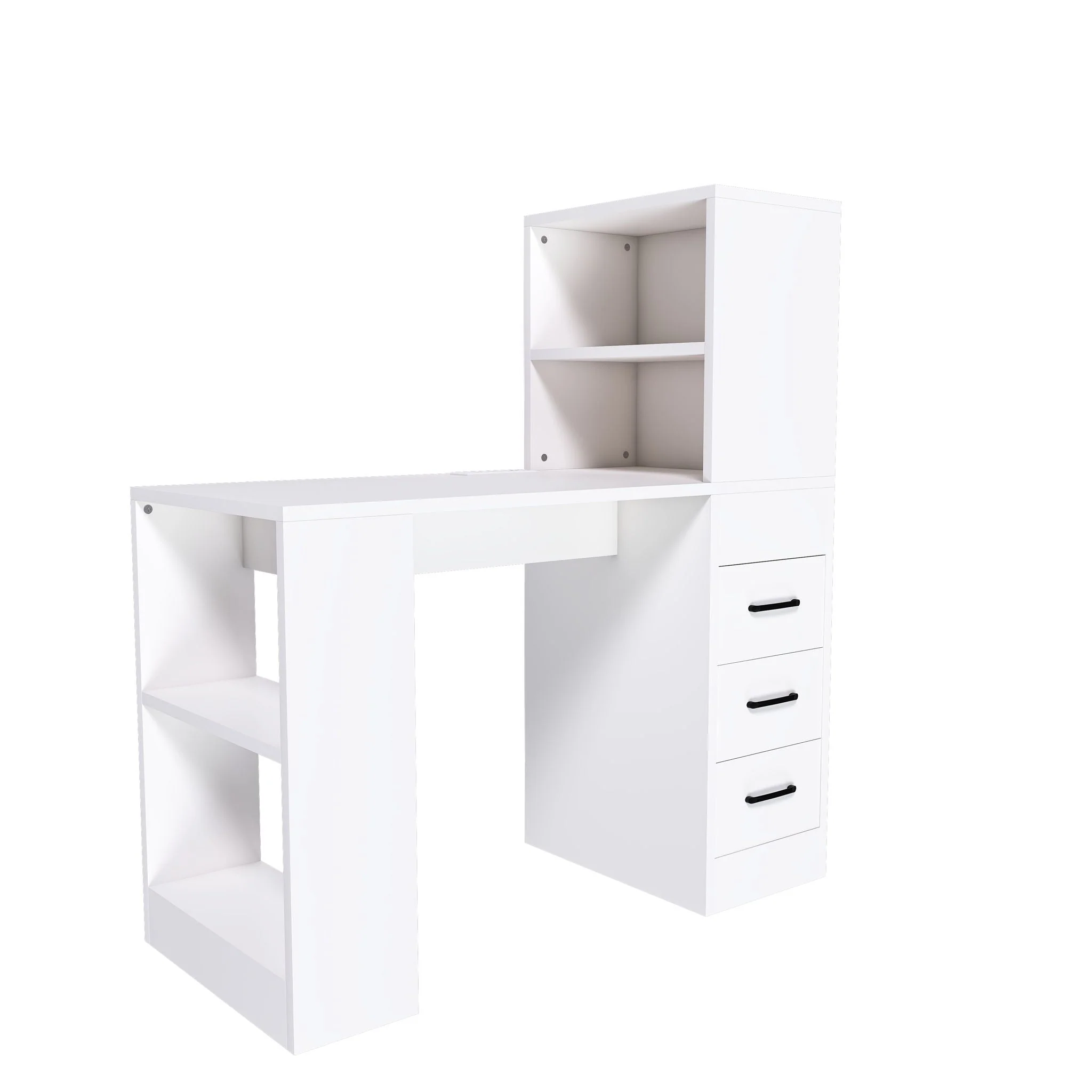 Computer Desk With 4 In 1 Socket & 3 Drawers, 4 Tier Shelves - Image 19