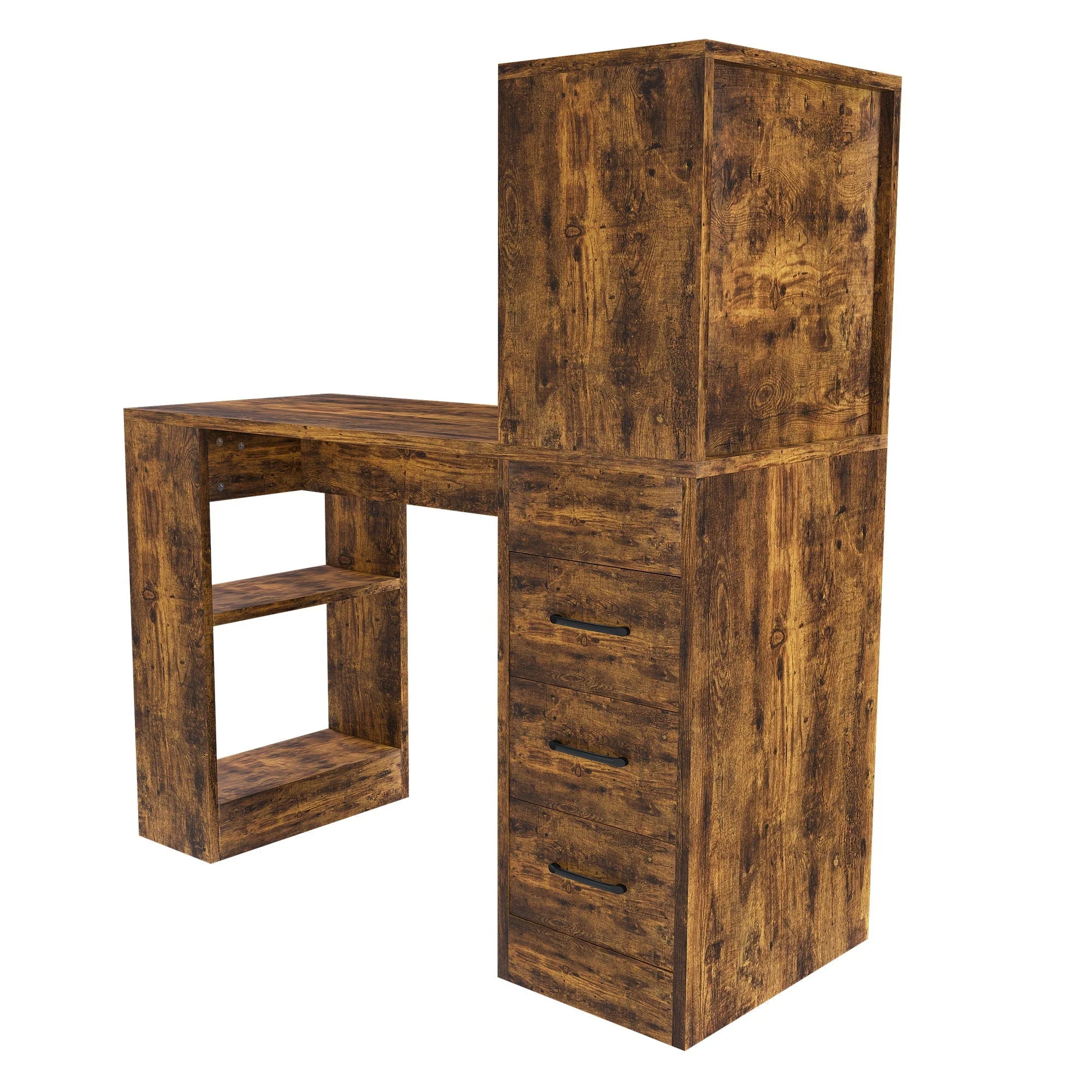 Computer Desk With 4 In 1 Socket & 3 Drawers, 4 Tier Shelves - Image 2