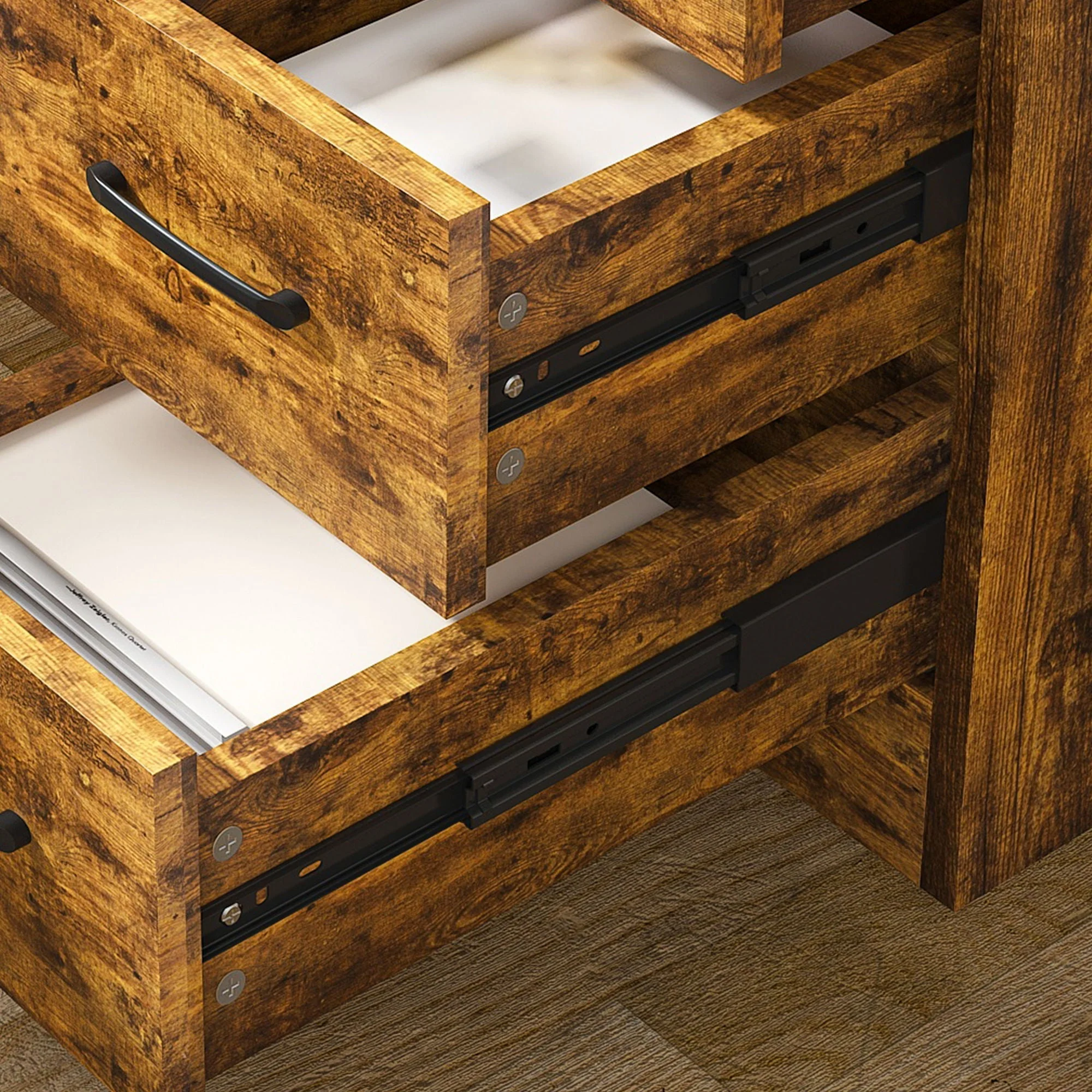 Computer Desk With 4 In 1 Socket & 3 Drawers, 4 Tier Shelves - Image 28
