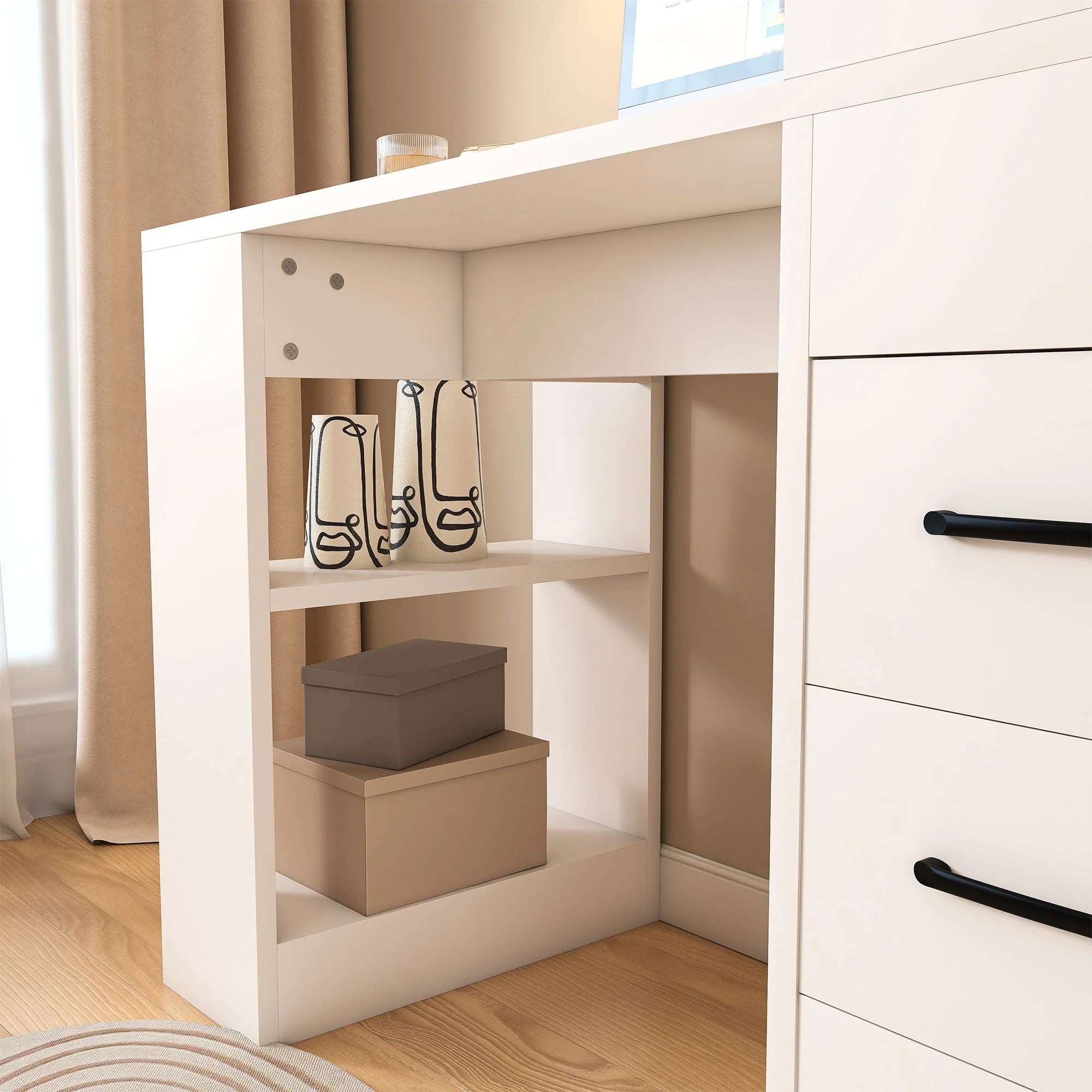 Computer Desk With 4 In 1 Socket & 3 Drawers, 4 Tier Shelves - Image 7