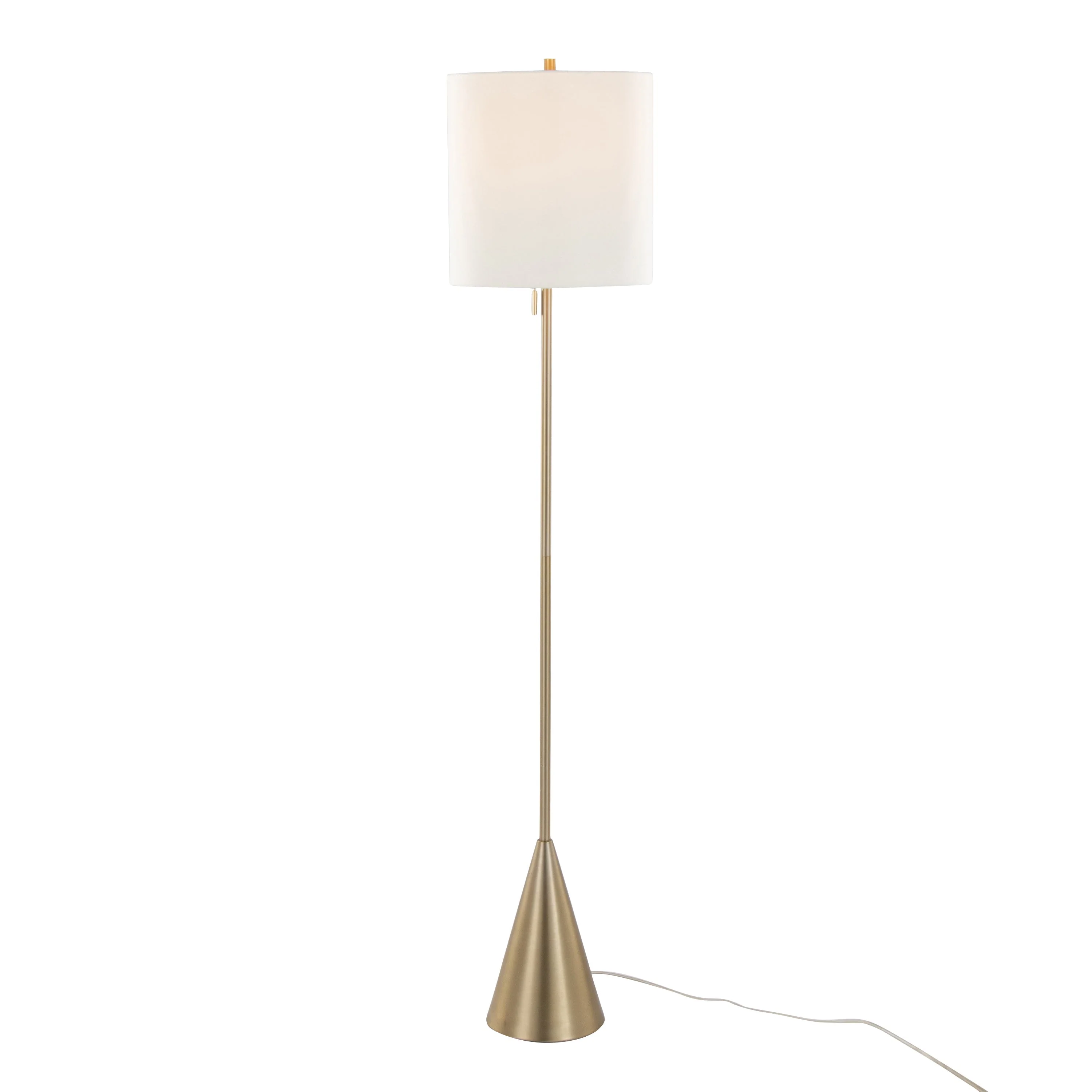 Cone 64' Contemporary Metal Floor Lamp in Gold with White Linen Shade - Image 2