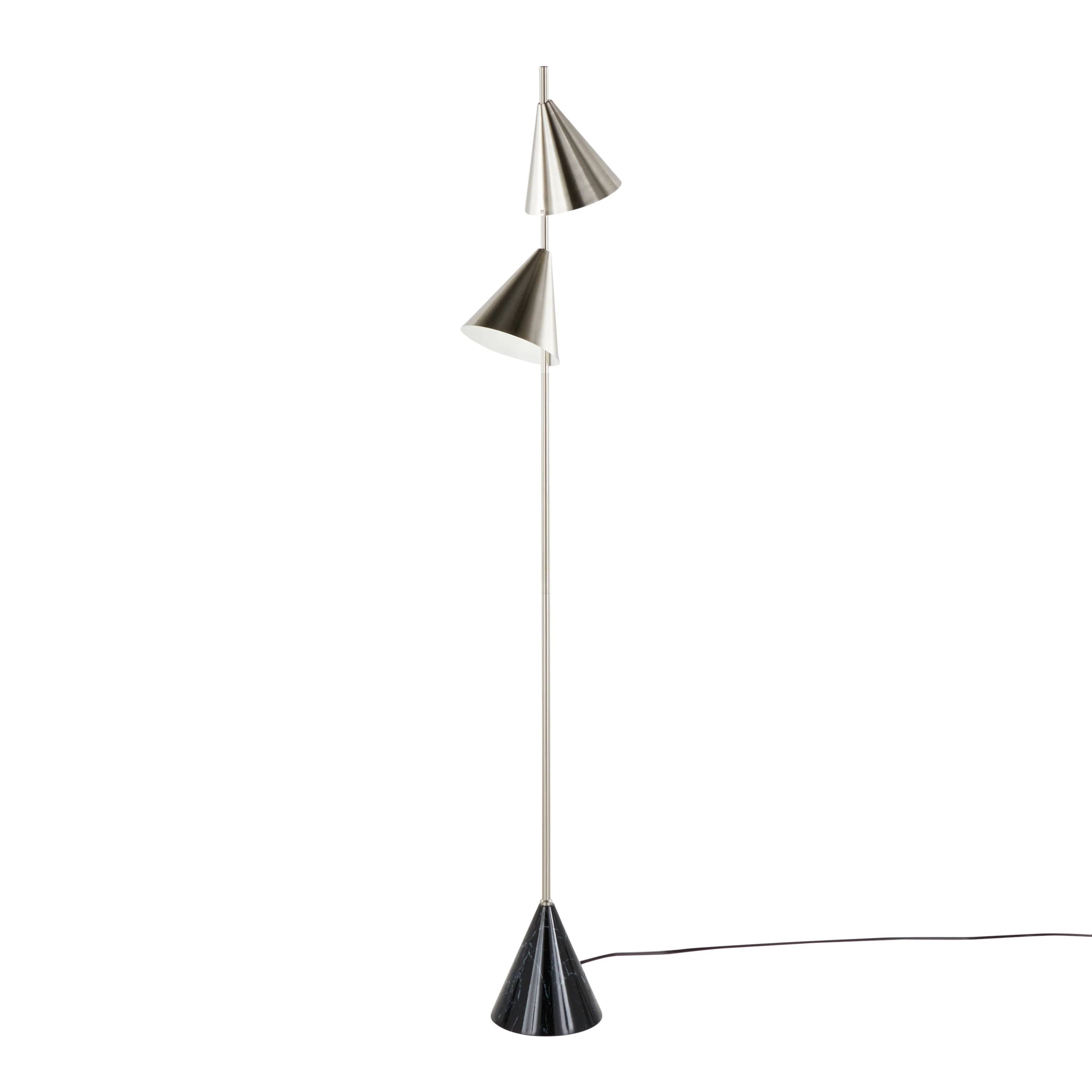 Cone 65' Contemporary Metal Floor Lamp in Plated Nickel with Black Faux Marble Base - Image 2