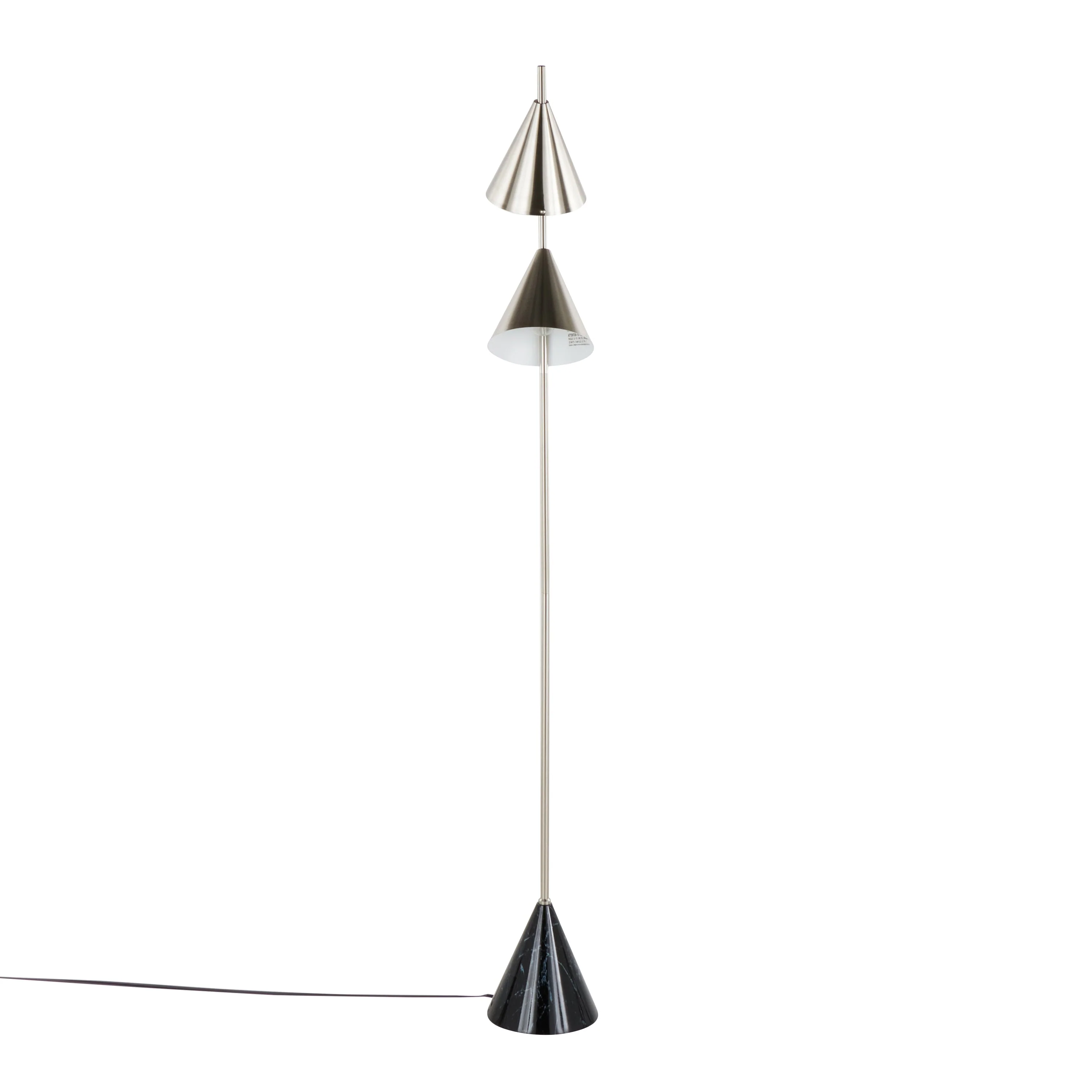 Cone 65' Contemporary Metal Floor Lamp in Plated Nickel with Black Faux Marble Base - Image 3