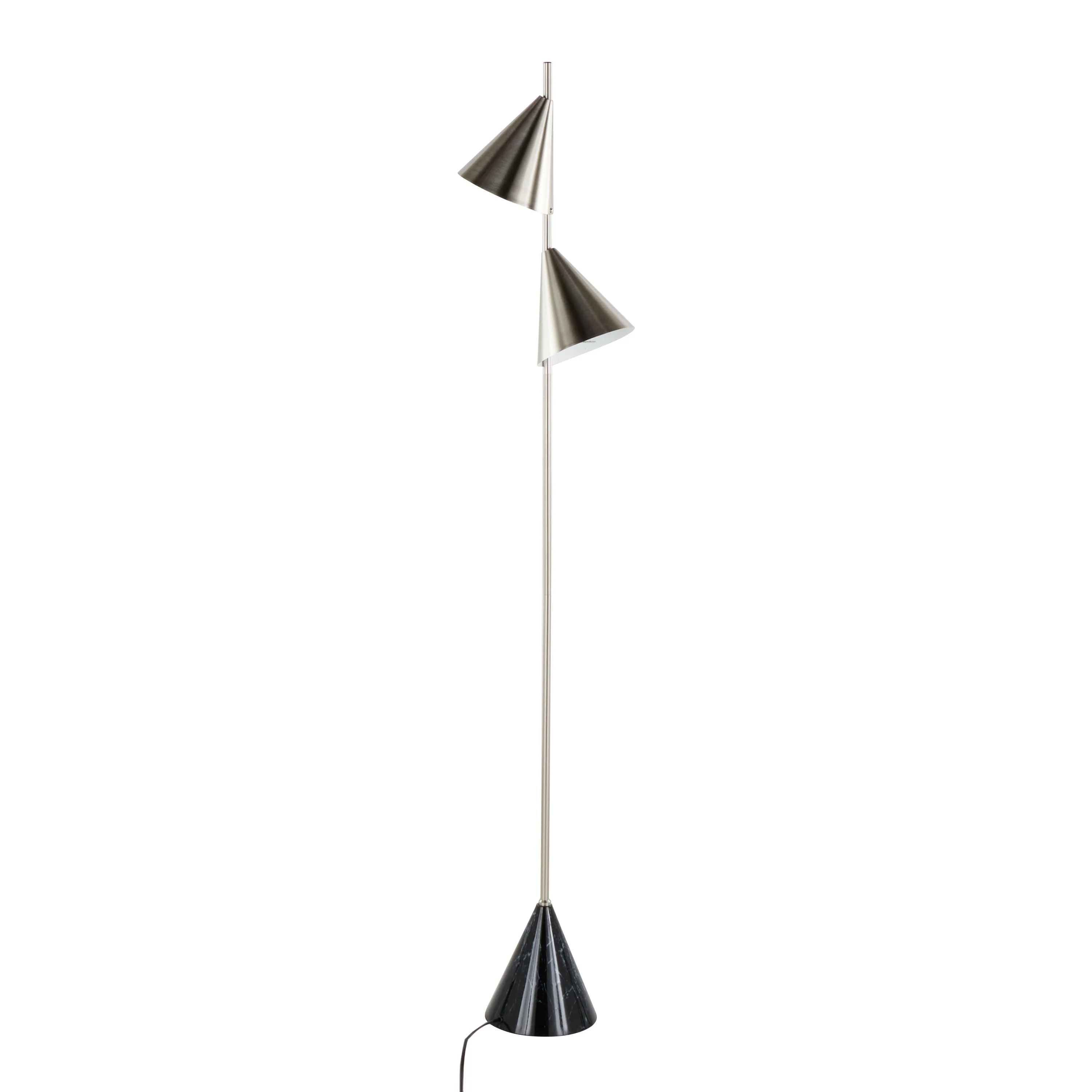 Cone 65' Contemporary Metal Floor Lamp in Plated Nickel with Black Faux Marble Base - Image 4