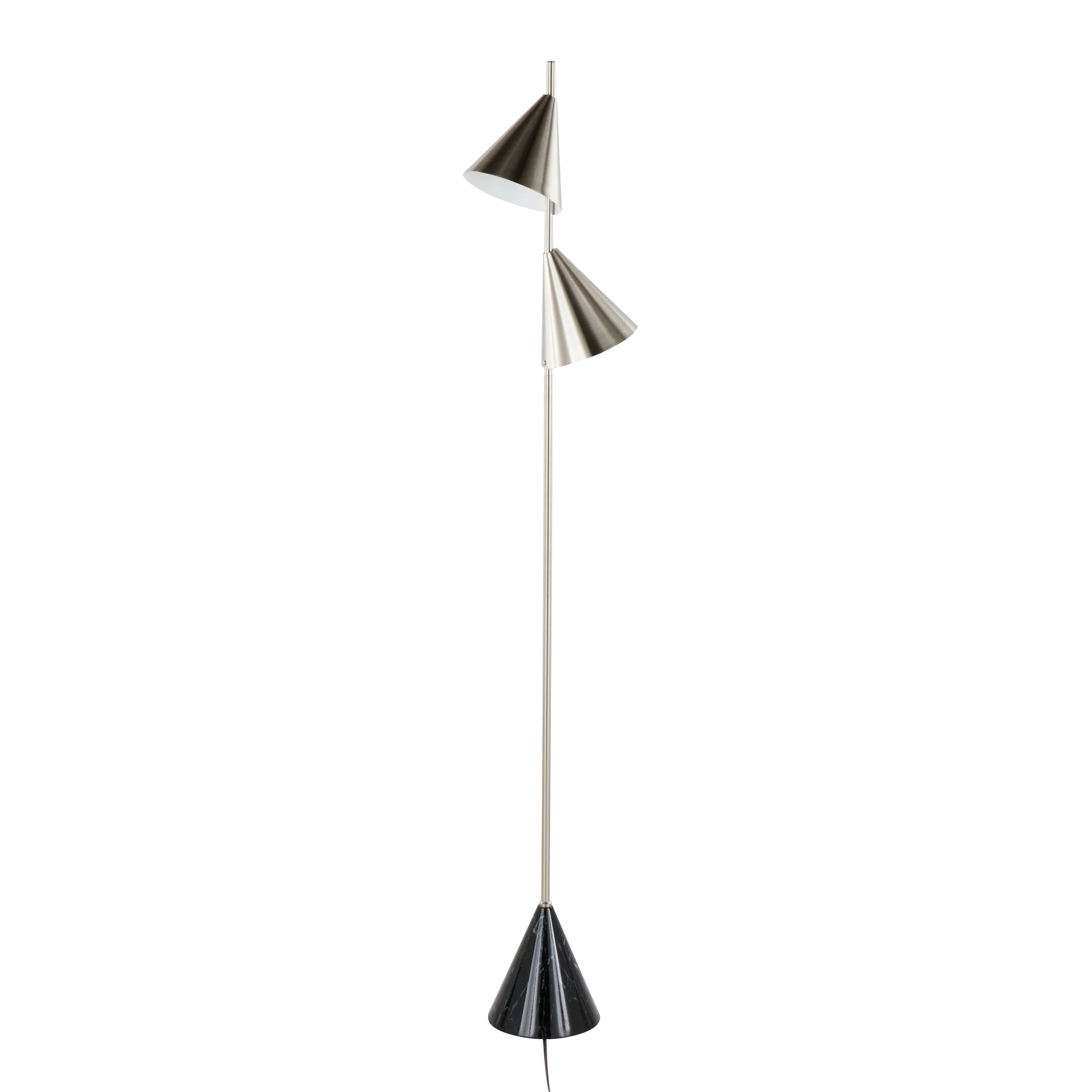 Cone 65' Contemporary Metal Floor Lamp in Plated Nickel with Black Faux Marble Base - Image 5