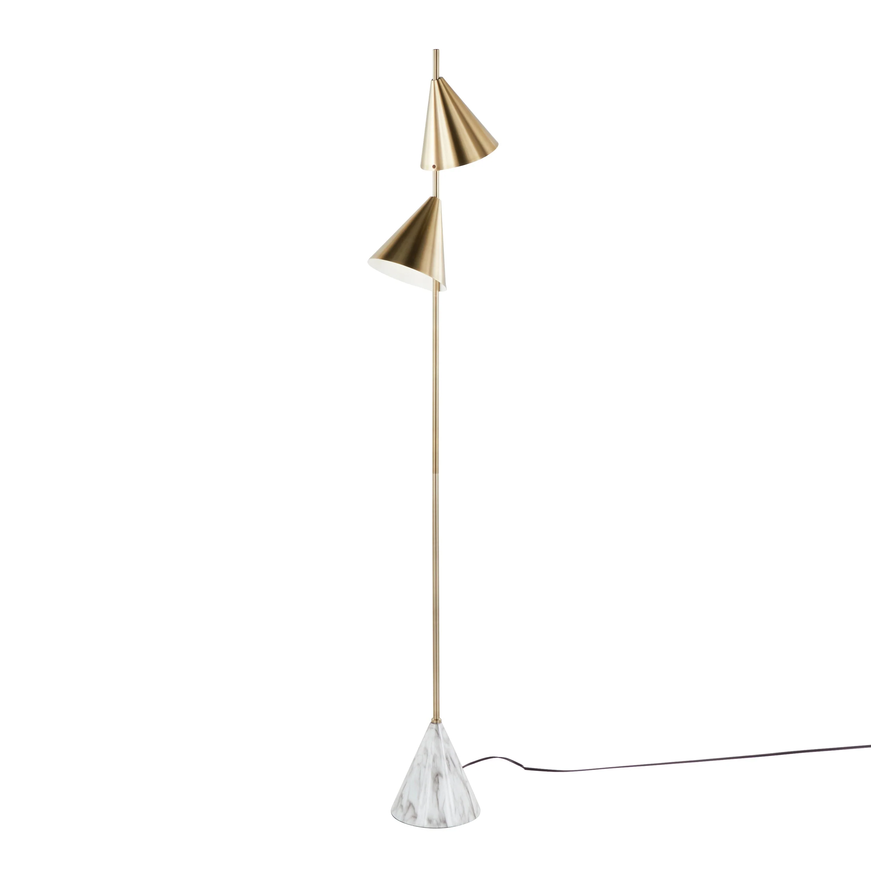 Cone 65' Glam Metal Floor Lamp in Brushed Gold Metal with White Faux Marble Base - Image 2