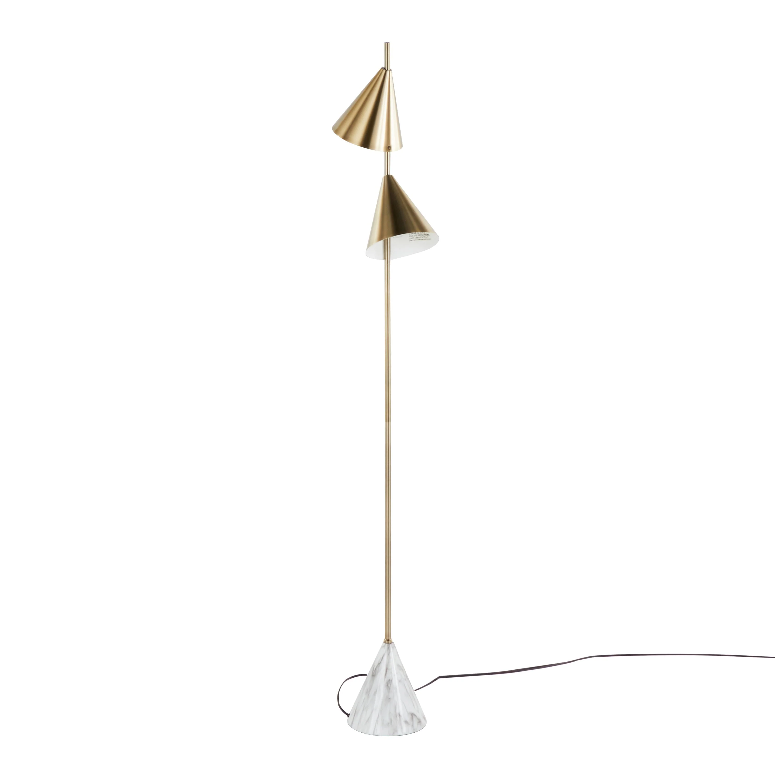 Cone 65' Glam Metal Floor Lamp in Brushed Gold Metal with White Faux Marble Base - Image 3