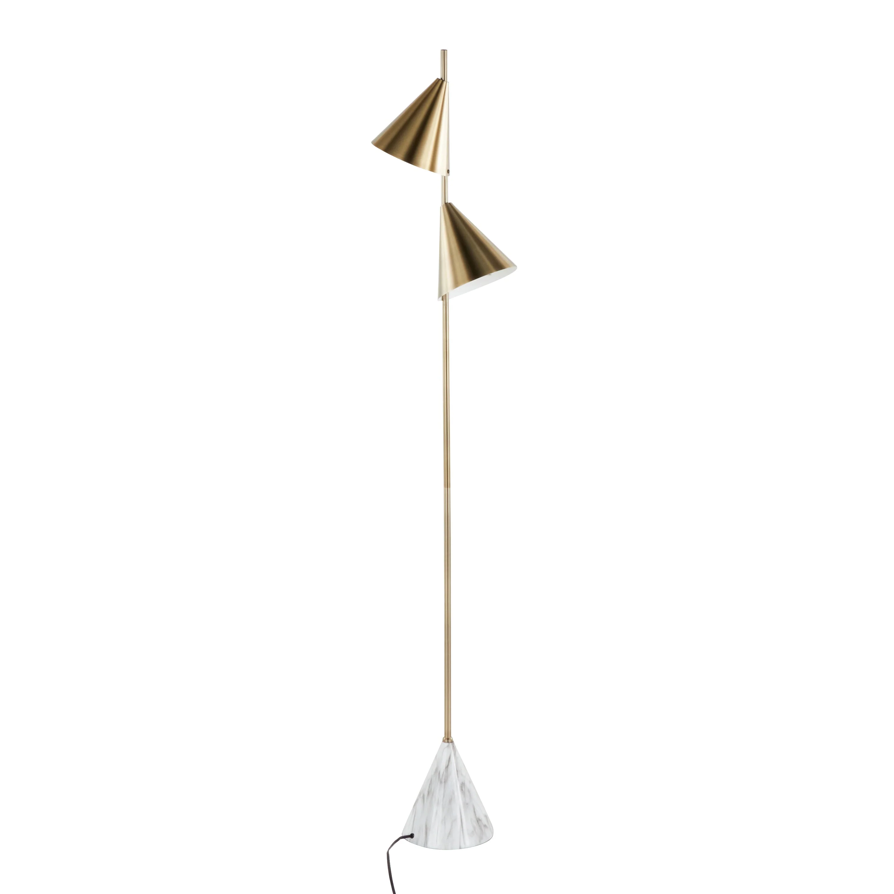 Cone 65' Glam Metal Floor Lamp in Brushed Gold Metal with White Faux Marble Base - Image 4