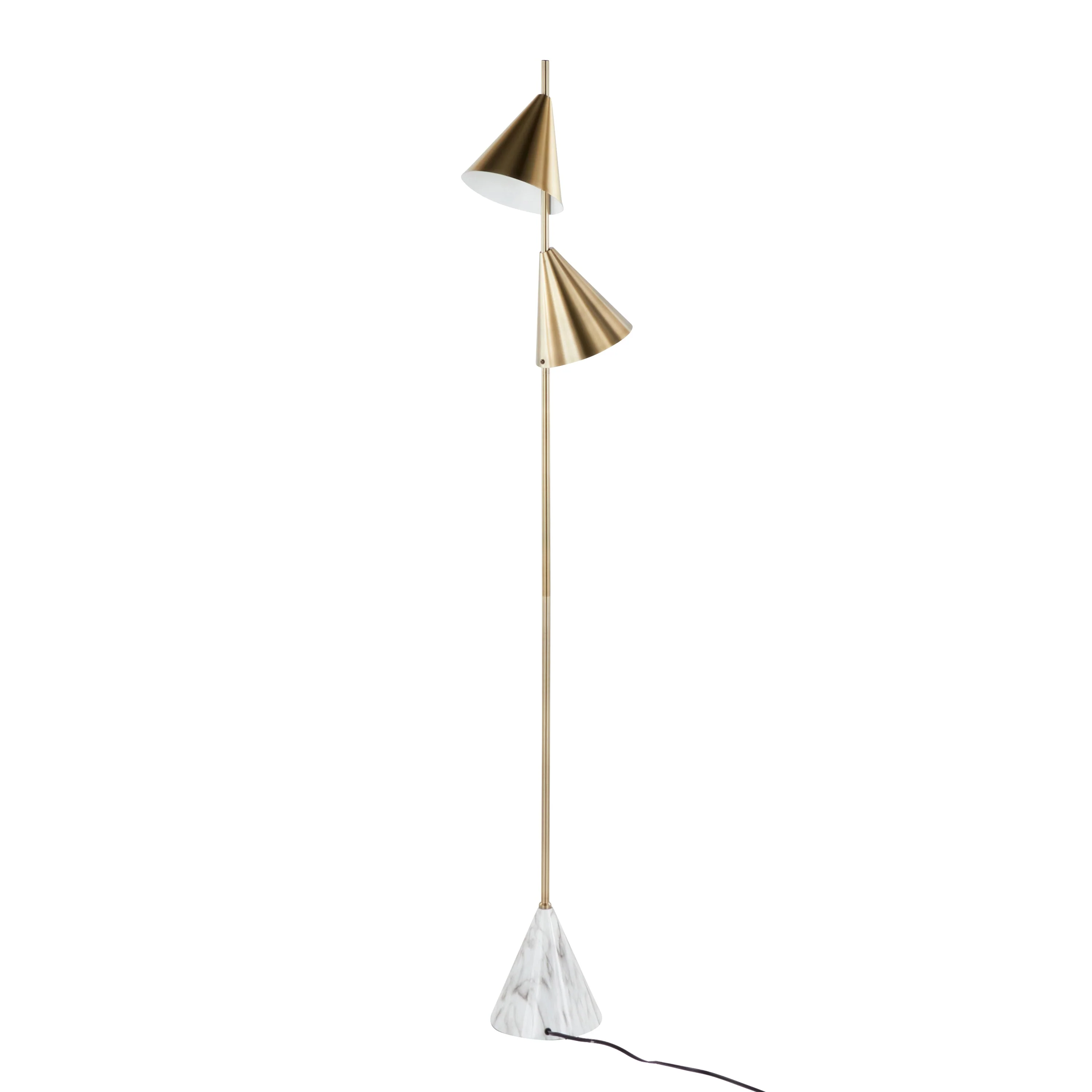 Cone 65' Glam Metal Floor Lamp in Brushed Gold Metal with White Faux Marble Base - Image 5