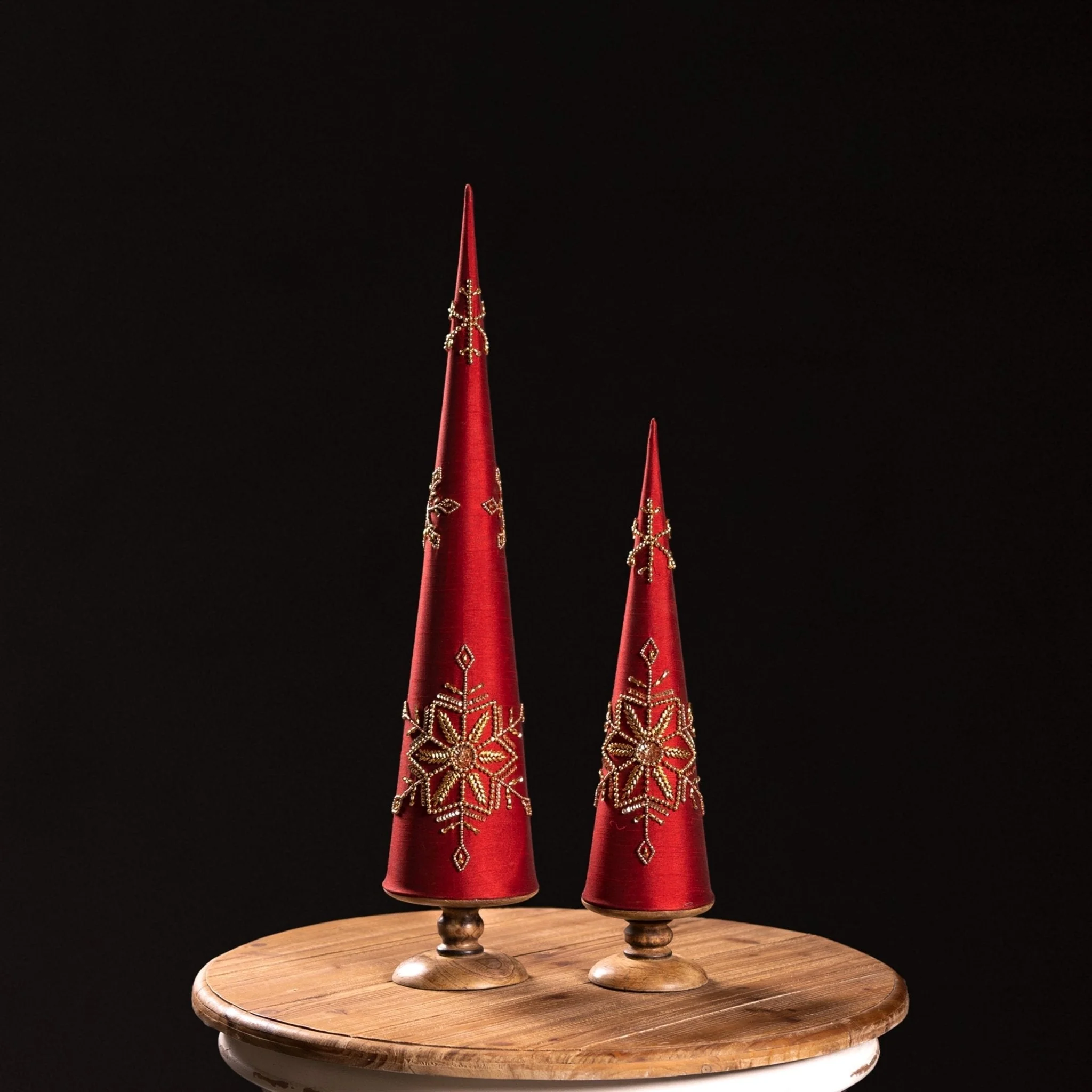 Cone Pine Tree with Beaded Snowflake (Set of 2) - Image 3