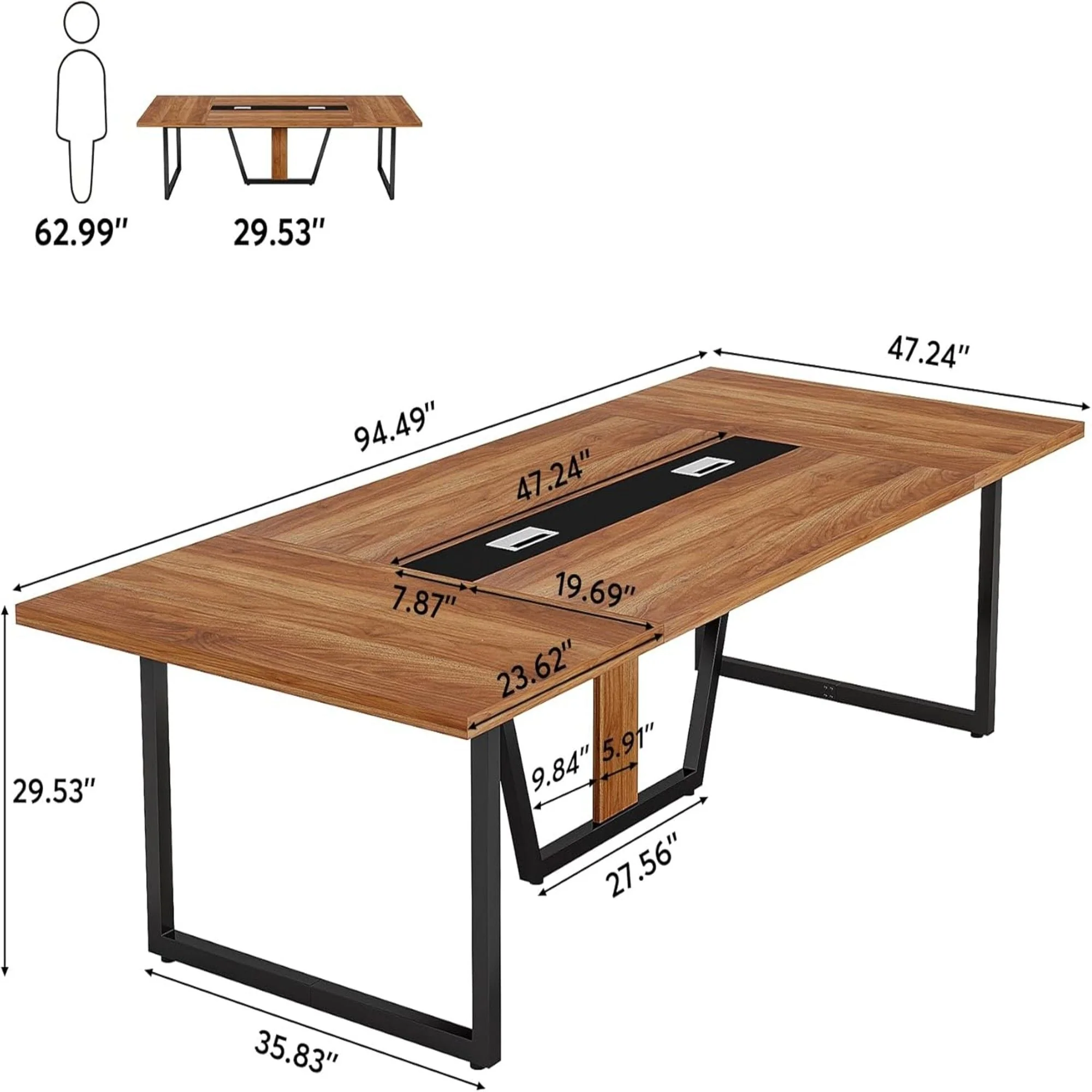 Conference Table For 8 - 10 People With Cable Management - Brown / Black - Image 2