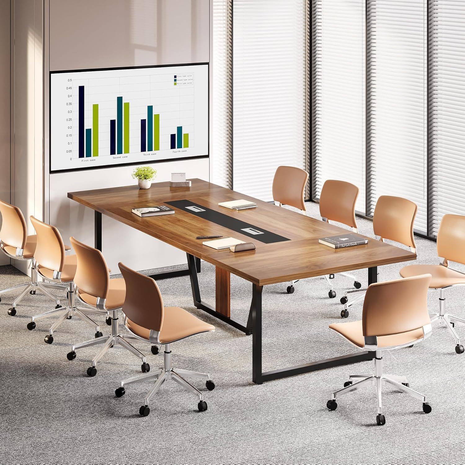 Conference Table For 8 - 10 People With Cable Management - Brown / Black - Image 3