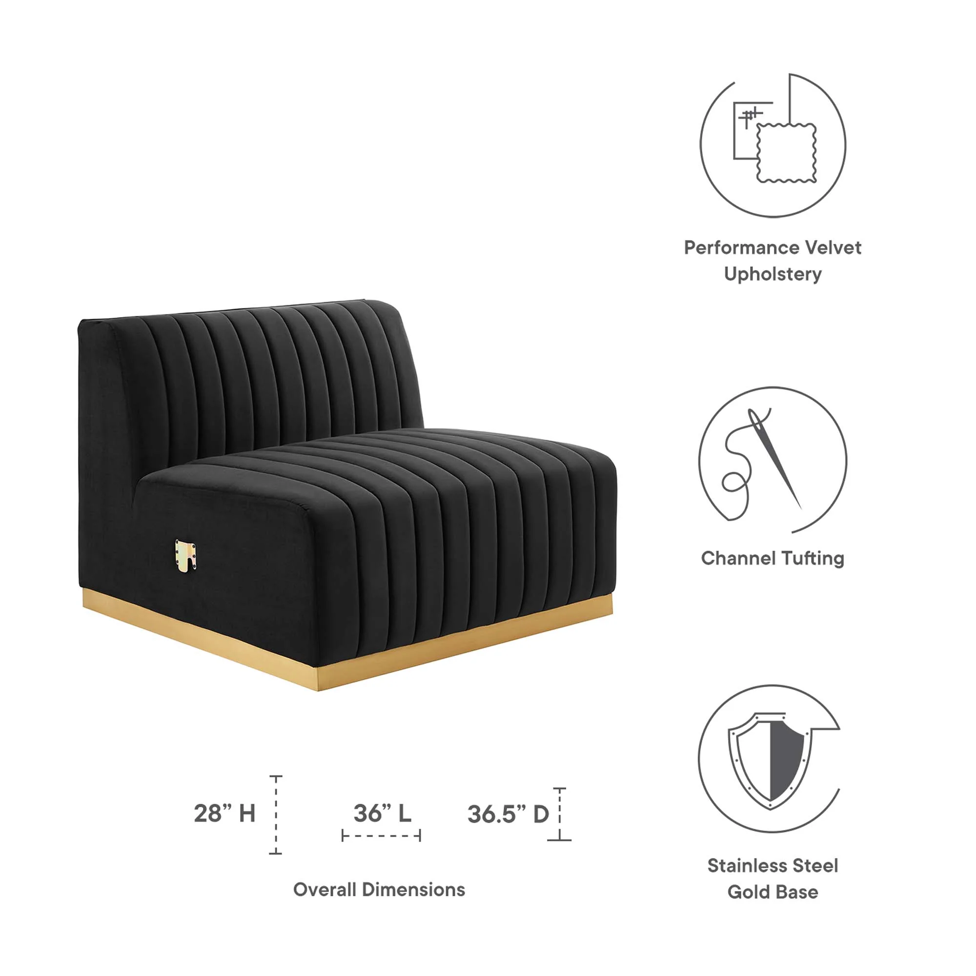 Conjure Channel Tufted Performance Velvet Armless Chair by Modway - Image 2
