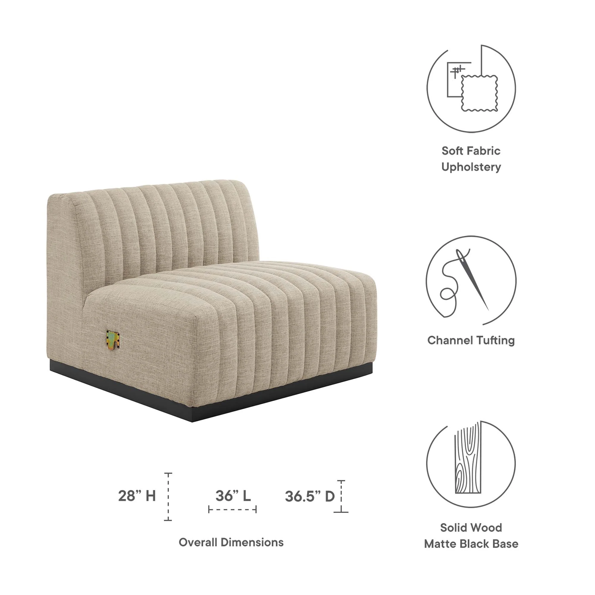 Conjure Channel Tufted Upholstered Fabric Armless Chair by Modway - Image 2