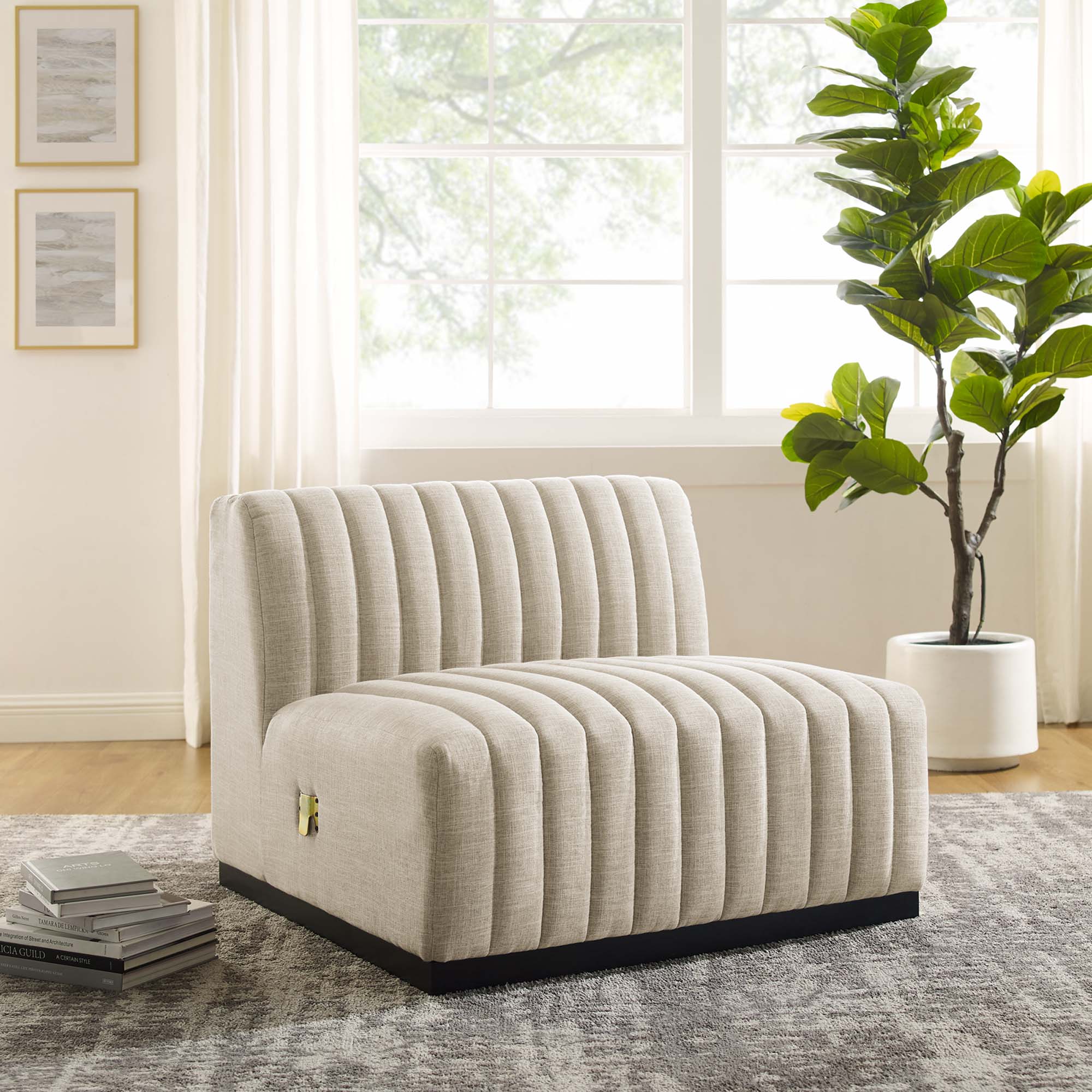 Conjure Channel Tufted Upholstered Fabric Armless Chair by Modway - Image 7