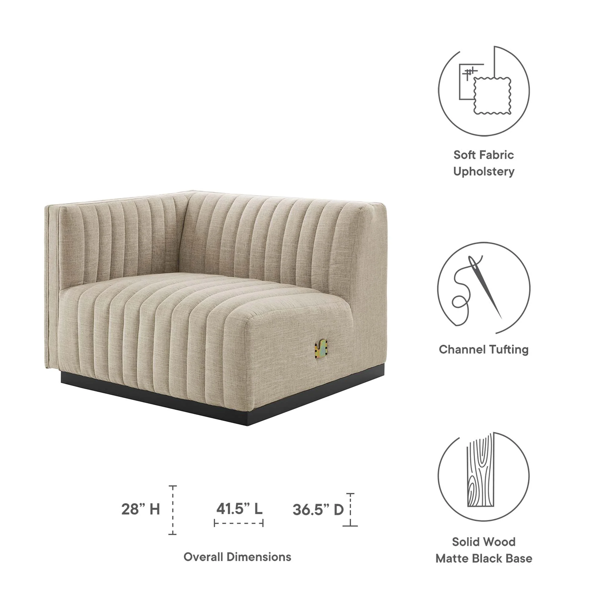 Conjure Channel Tufted Upholstered Fabric Left-Arm Chair by Modway - Image 15