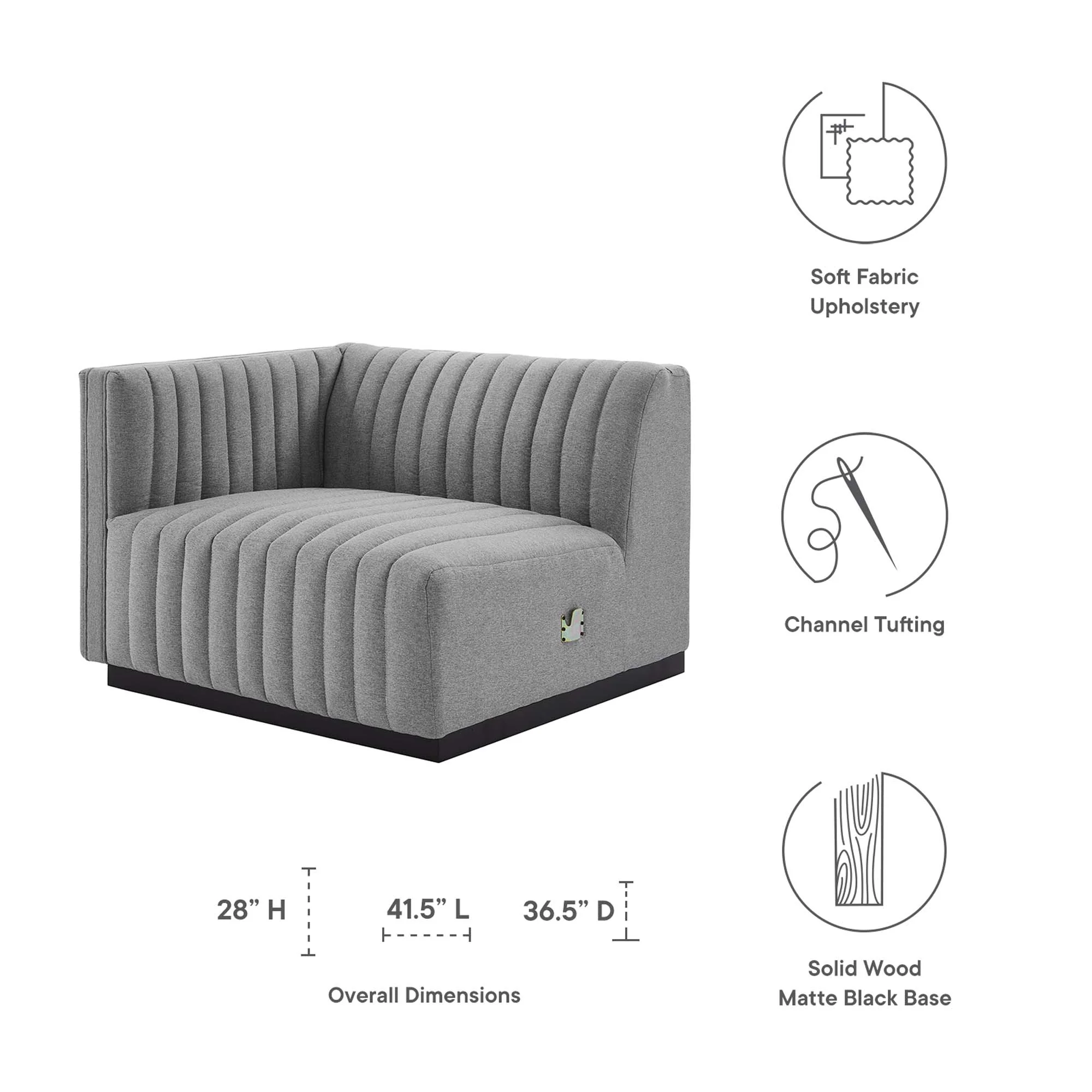 Conjure Channel Tufted Upholstered Fabric Left-Arm Chair by Modway - Image 16