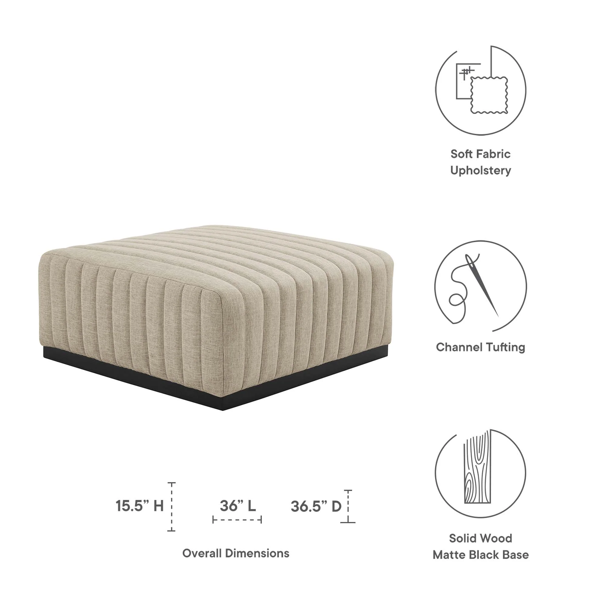 Conjure Channel Tufted Upholstered Fabric Ottoman by Modway - Image 2