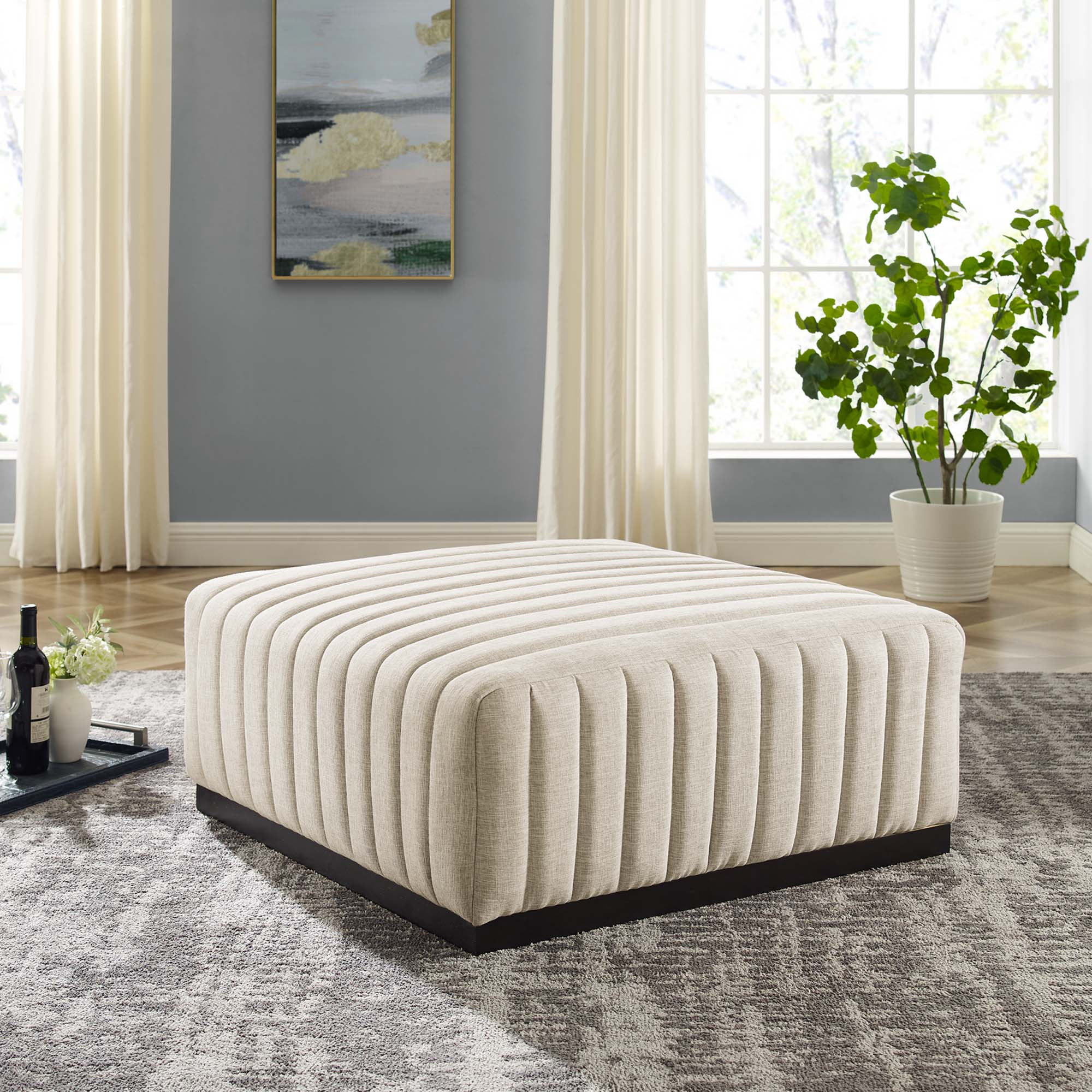 Conjure Channel Tufted Upholstered Fabric Ottoman by Modway - Image 5