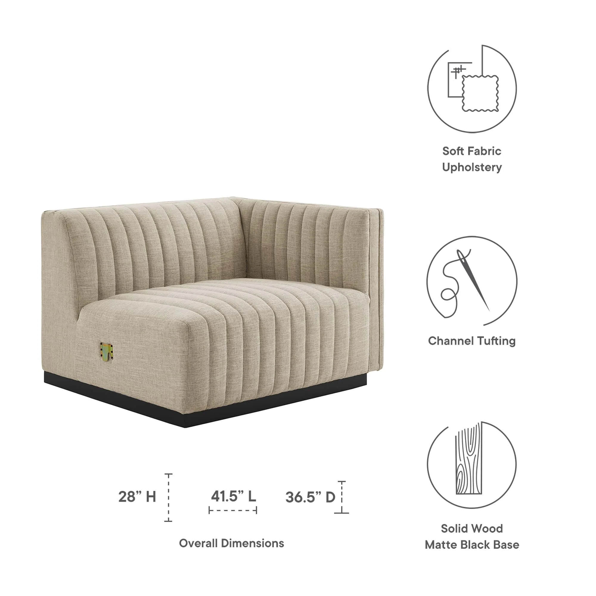 Conjure Channel Tufted Upholstered Fabric Right-Arm Chair - Image 2