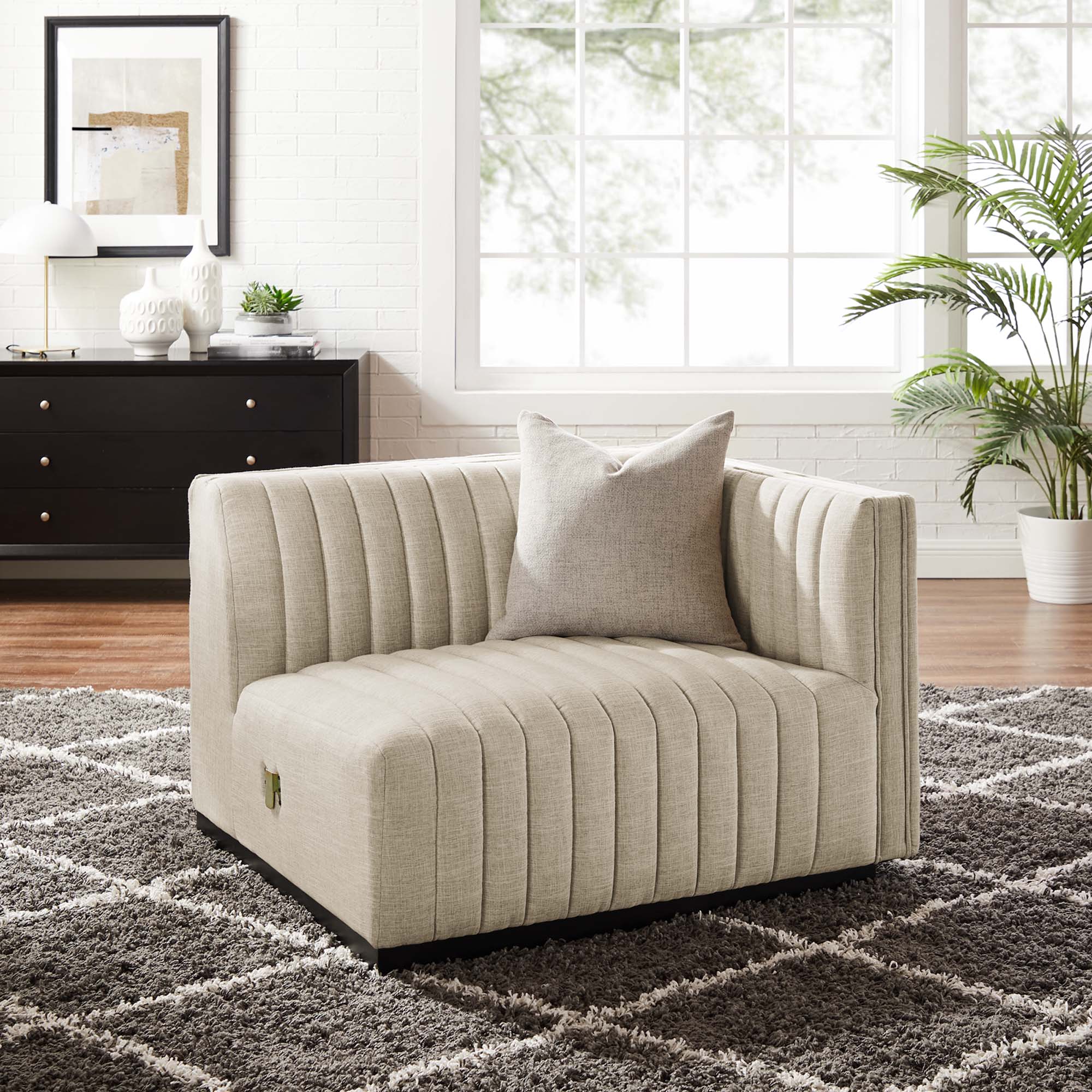 Conjure Channel Tufted Upholstered Fabric Right-Arm Chair - Image 6