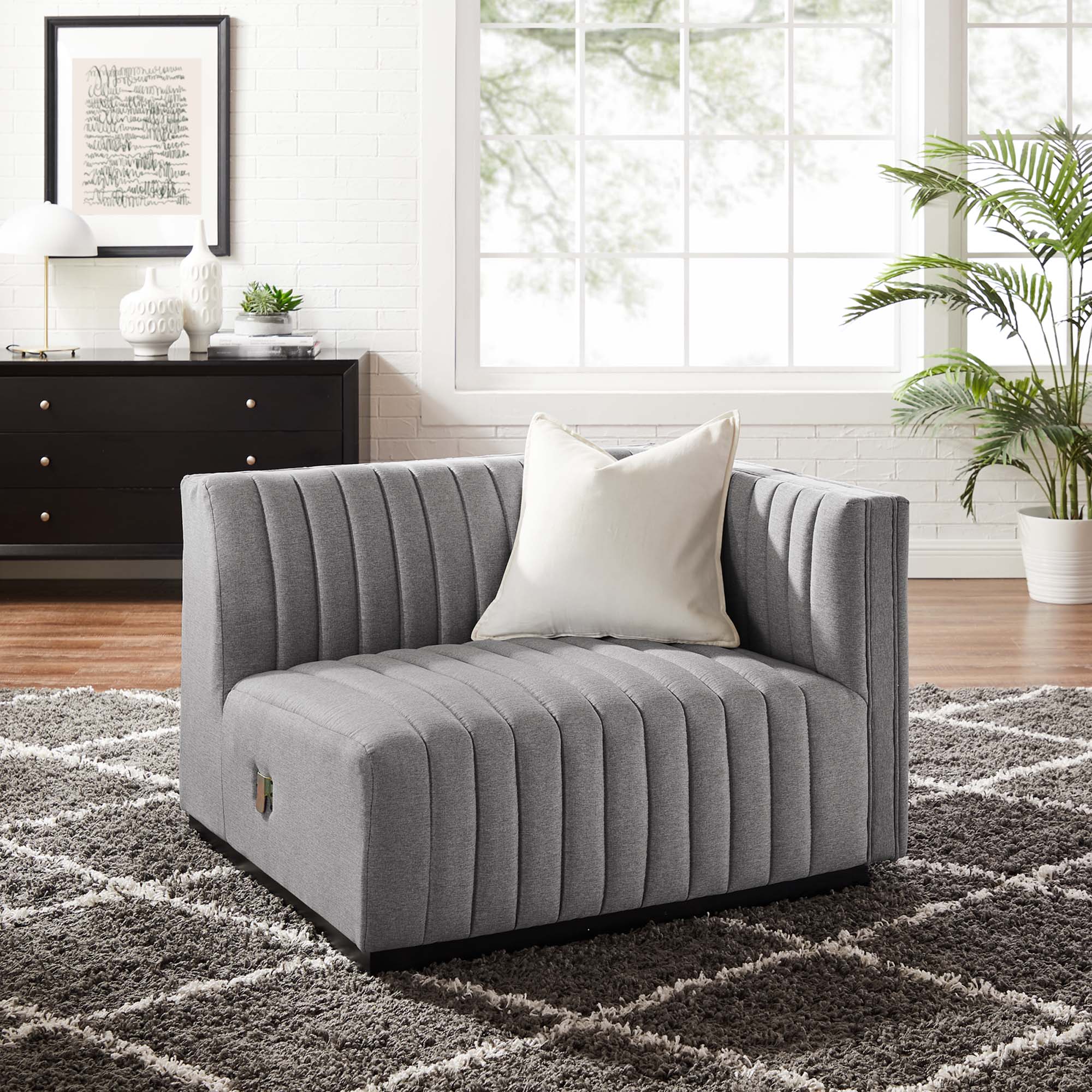 Conjure Channel Tufted Upholstered Fabric Right-Arm Chair - Image 7