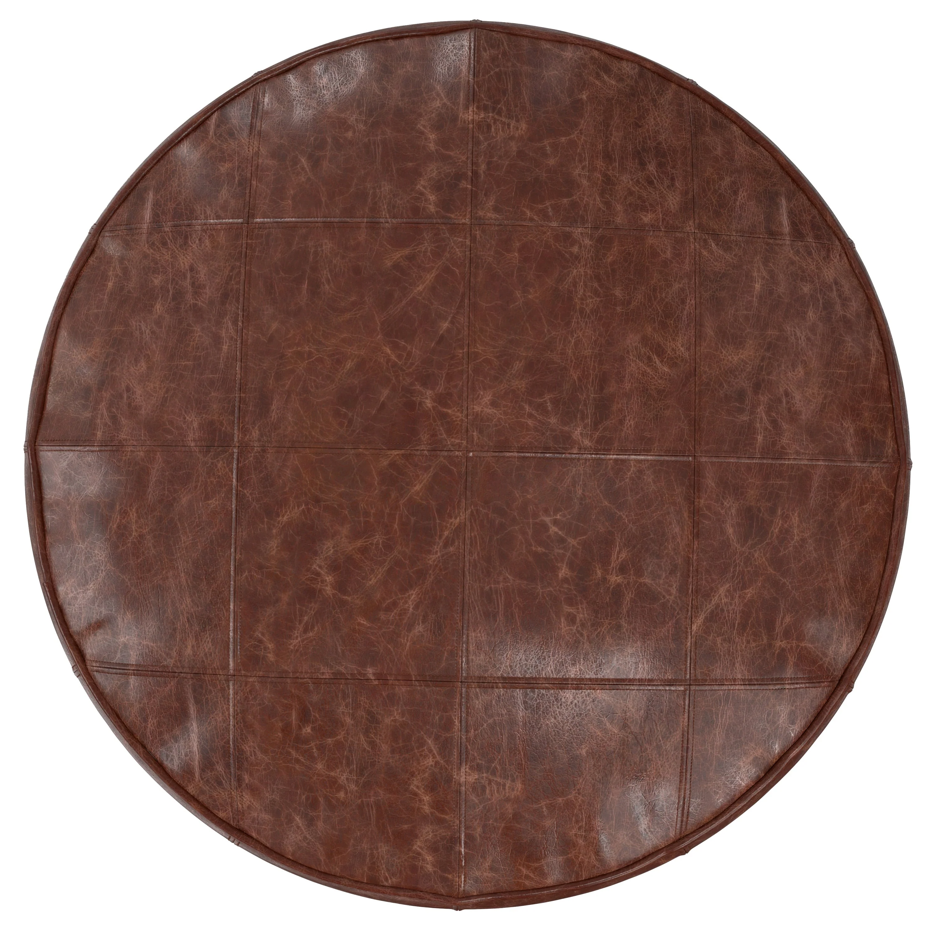 Connor 34" Round Coffee Table Pouf - Distressed Brown - Image 2