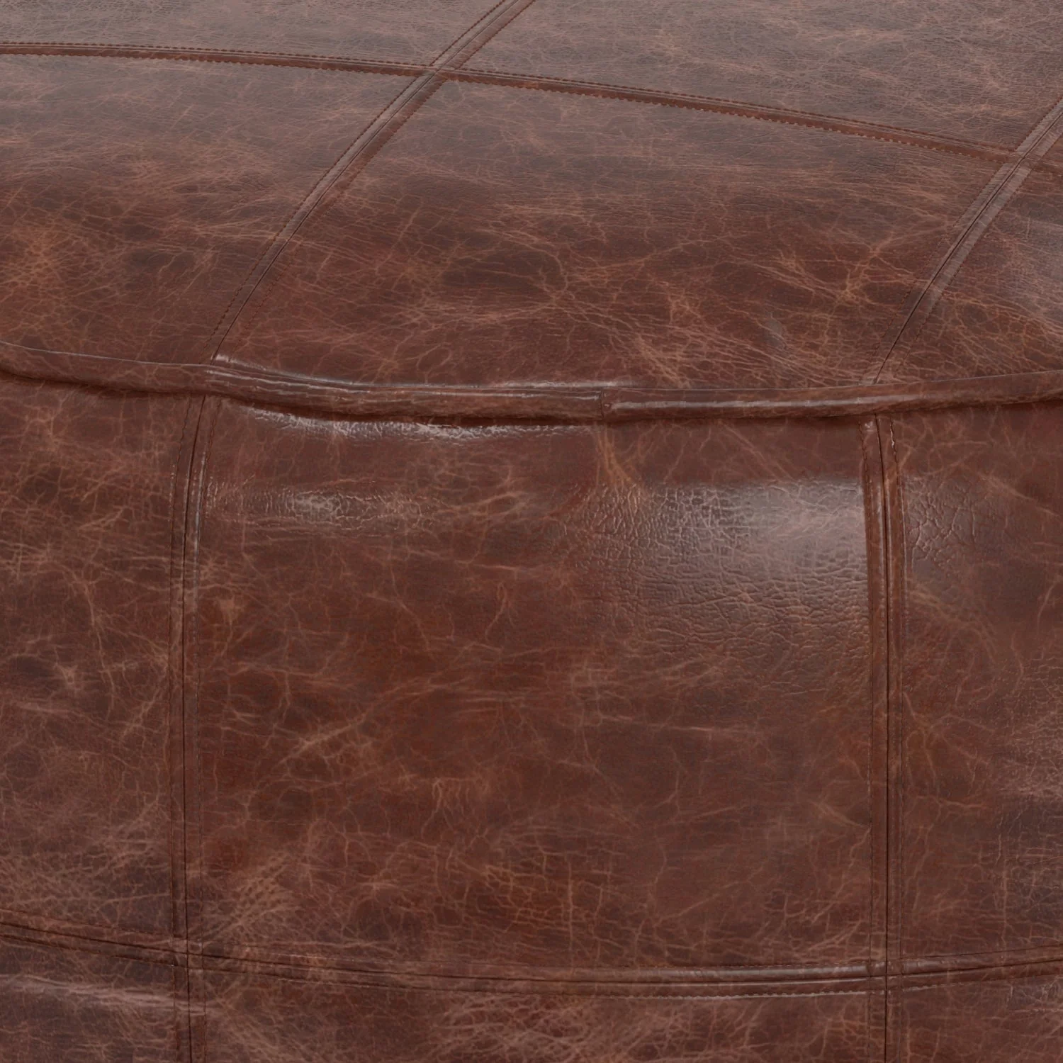 Connor 34" Round Coffee Table Pouf - Distressed Brown - Image 3