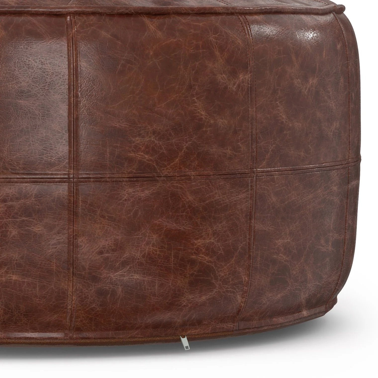 Connor 34" Round Coffee Table Pouf - Distressed Brown - Image 4