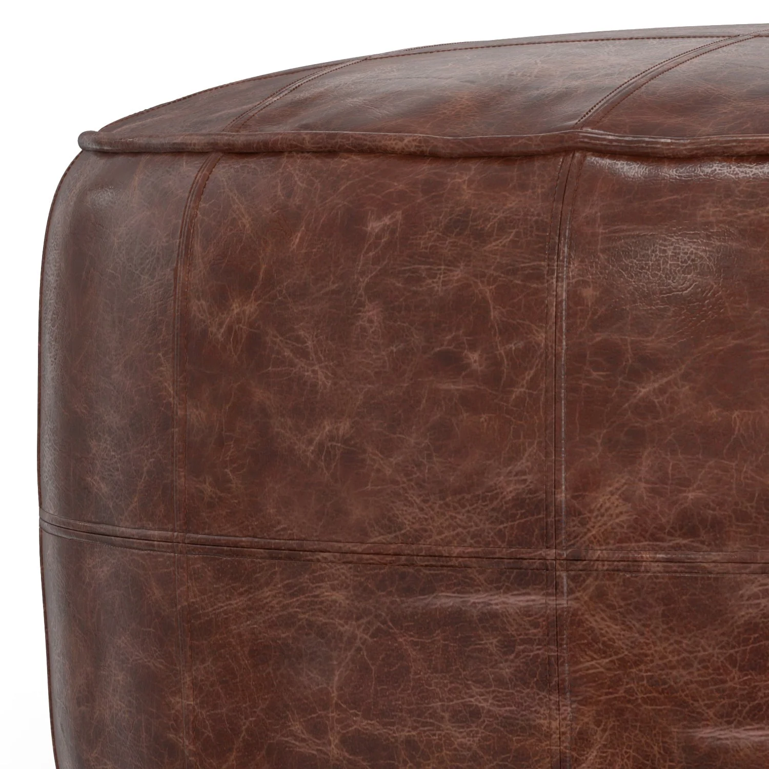 Connor 34" Round Coffee Table Pouf - Distressed Brown - Image 5