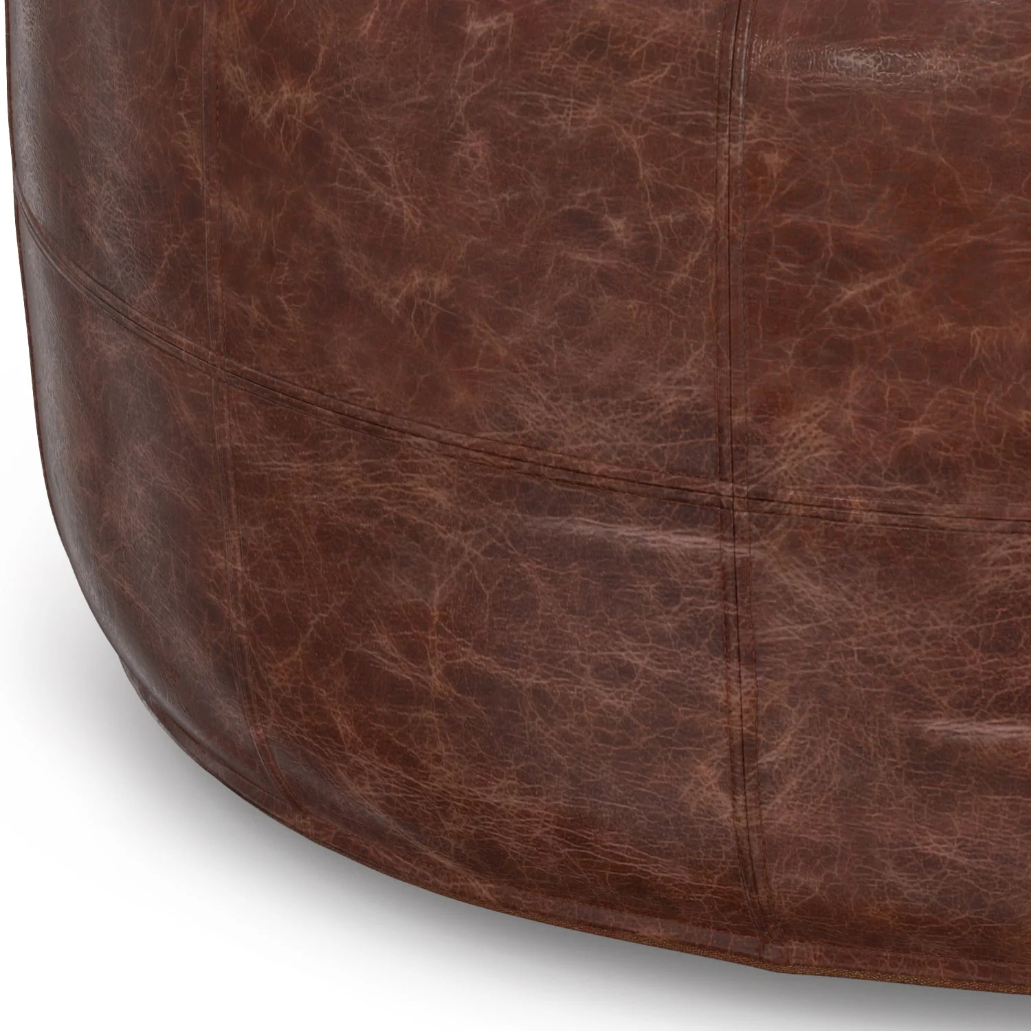 Connor 34" Round Coffee Table Pouf - Distressed Brown - Image 6