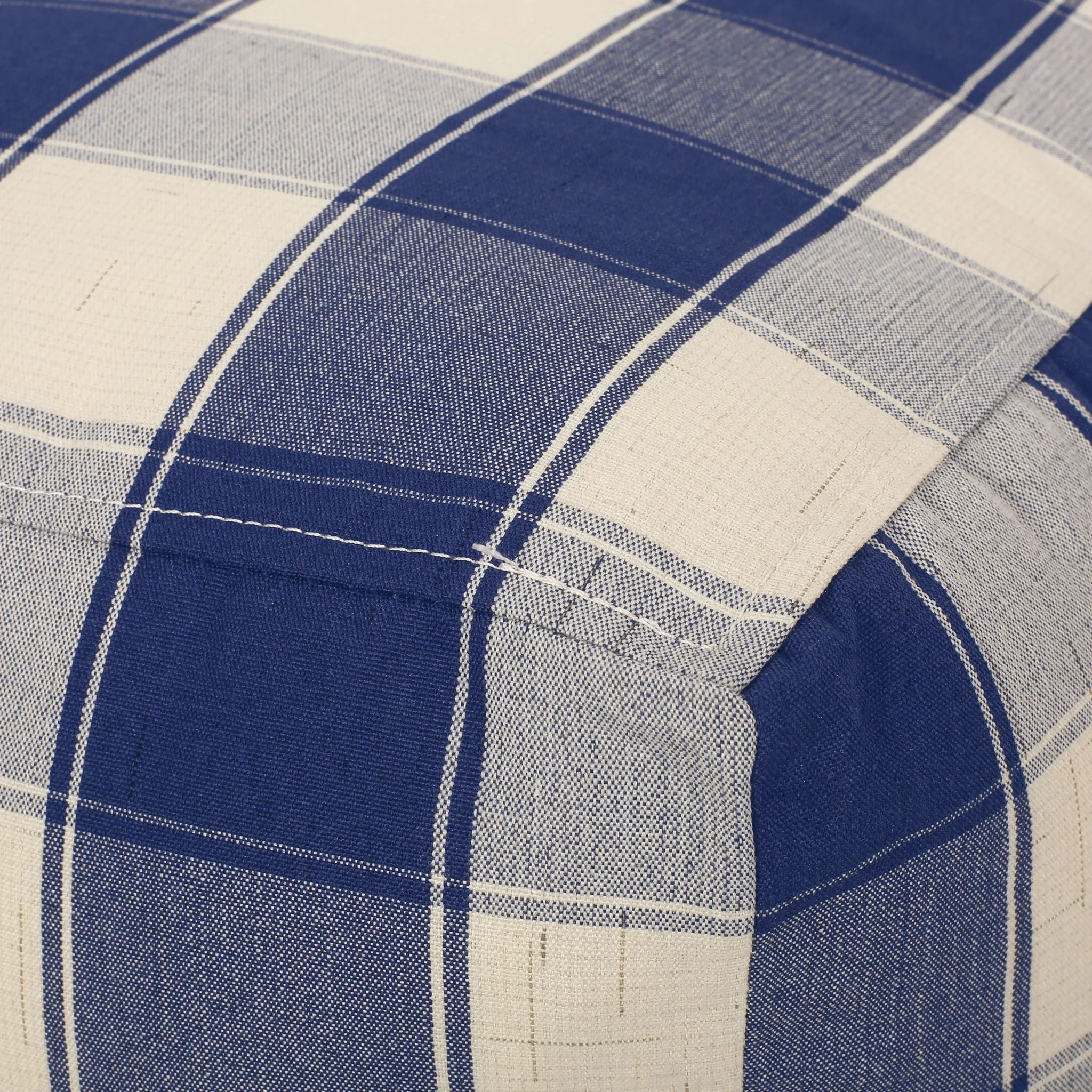 Connor Checkered Square Pouf Ottoman and Floor Cushion Ivory Navy - Image 3