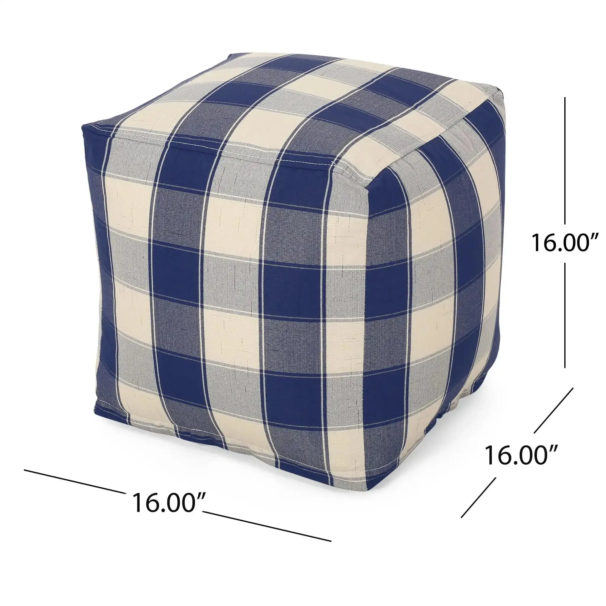 Connor Checkered Square Pouf Ottoman and Floor Cushion Ivory Navy - Image 4