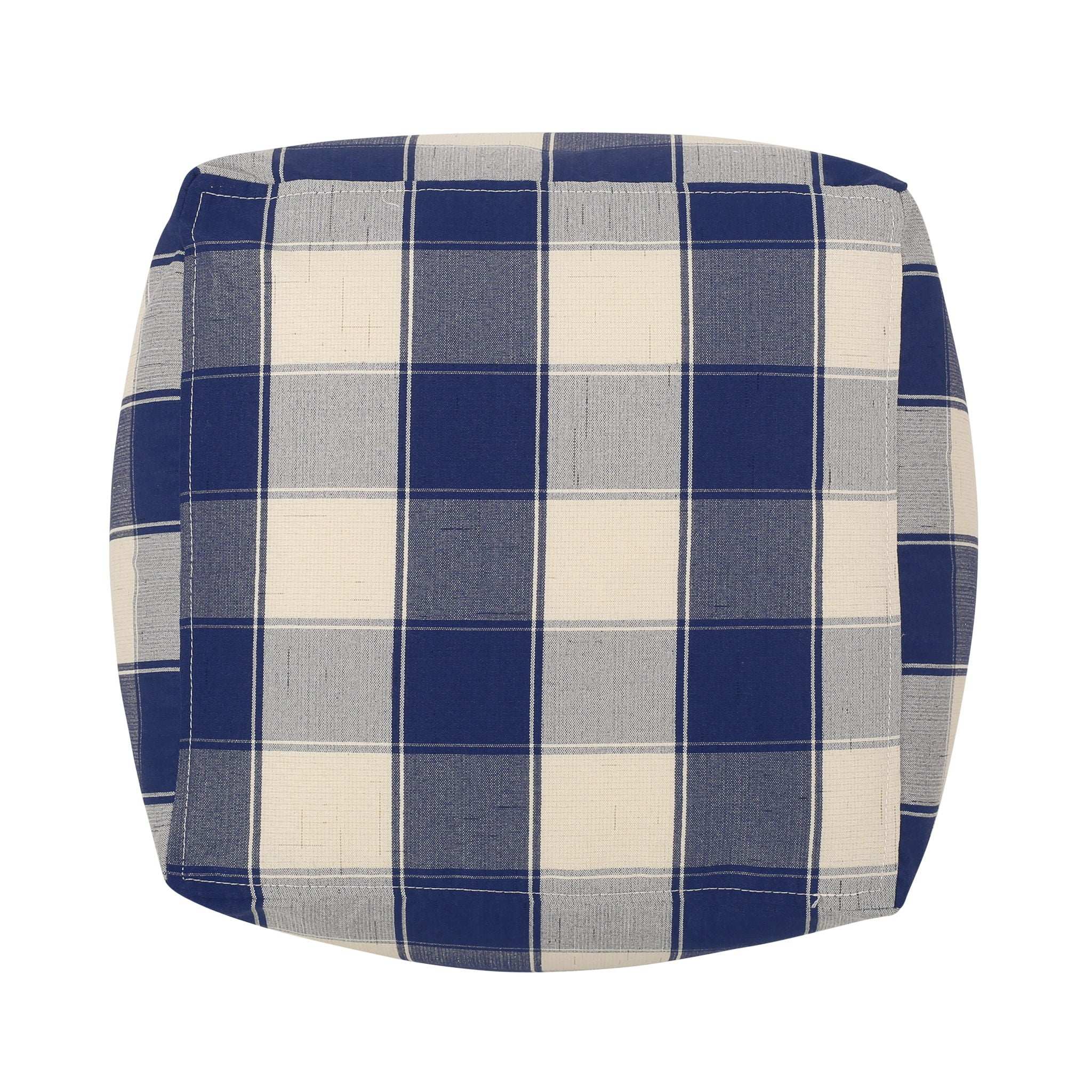 Connor Checkered Square Pouf Ottoman and Floor Cushion Ivory Navy - Image 5