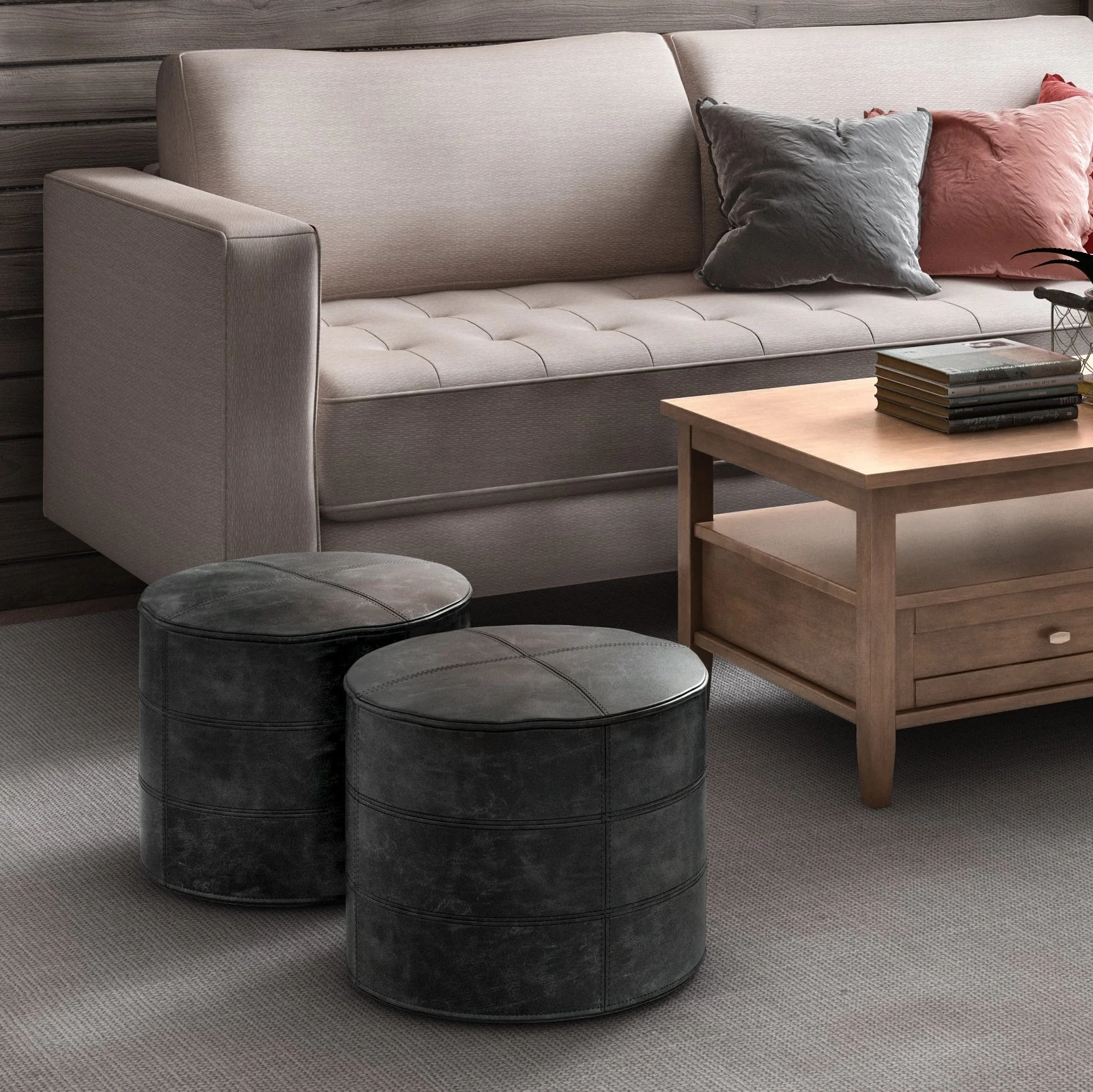 Connor Round Pouf - Distressed Black - Image 6