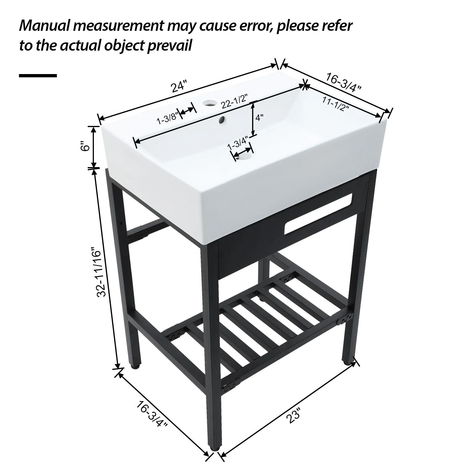 Console Sink With 304 Legs, 24" X 16.75", Wall Mounted Design - White / Black - Image 2