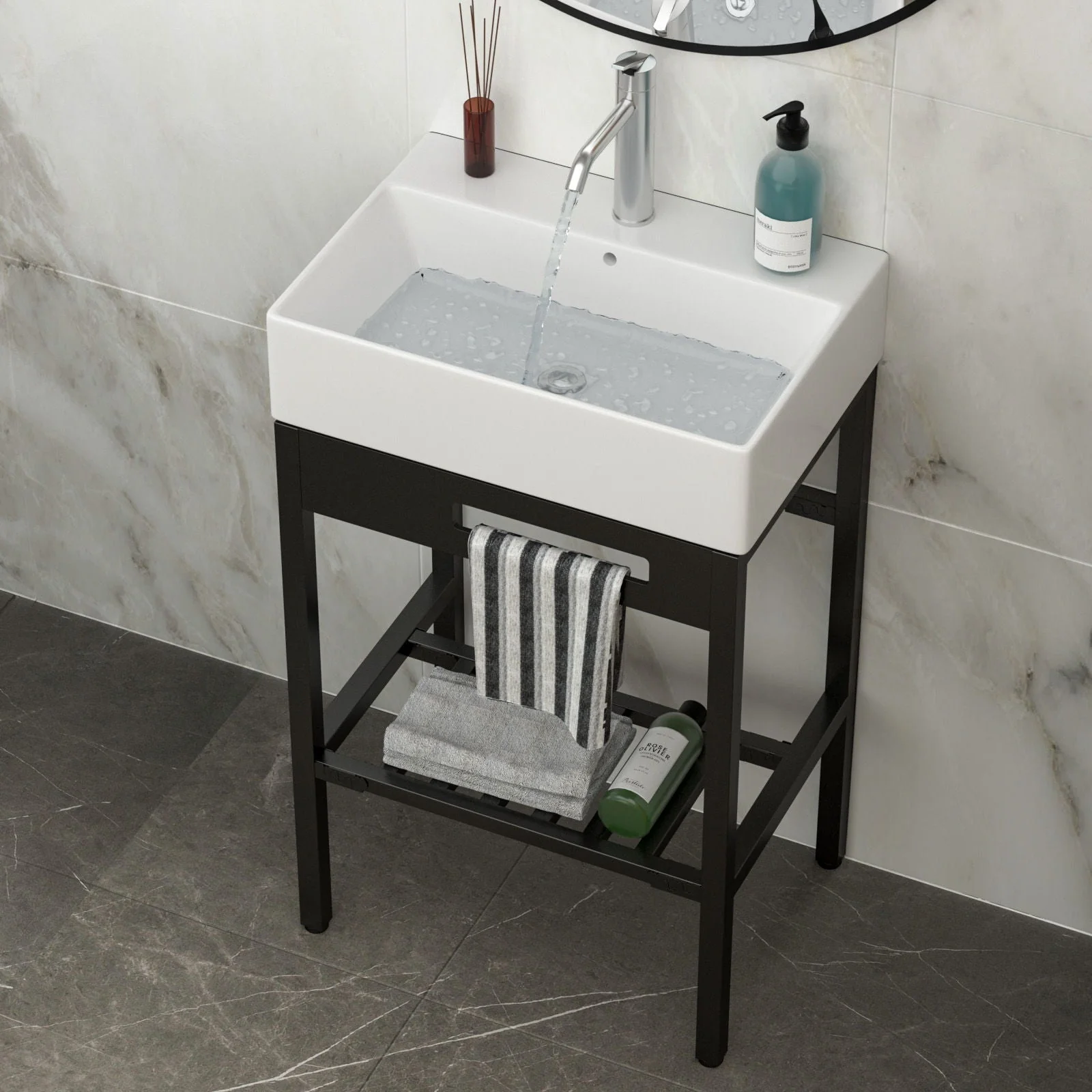Console Sink With 304 Legs, 24" X 16.75", Wall Mounted Design - White / Black - Image 3