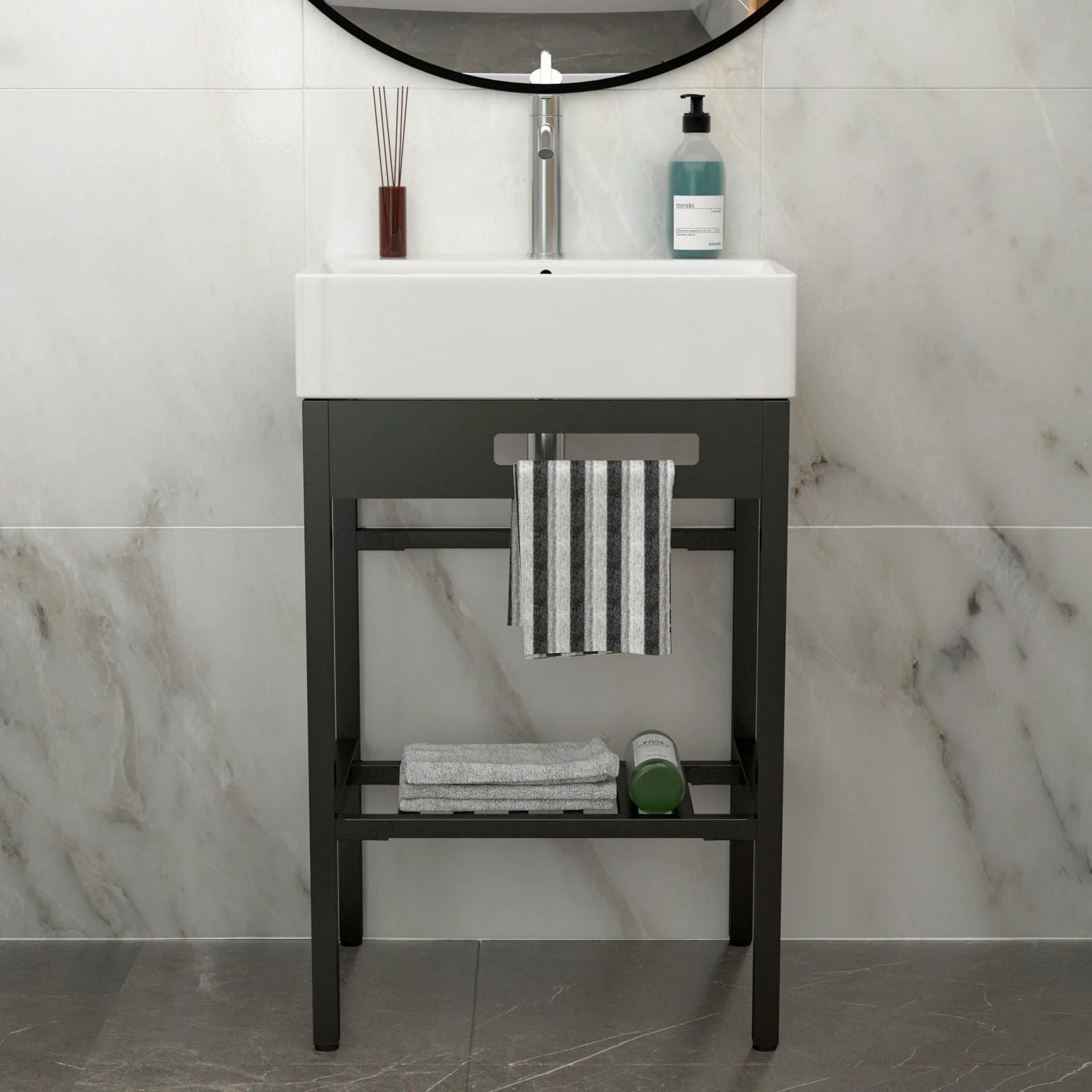 Console Sink With 304 Legs, 24" X 16.75", Wall Mounted Design - White / Black - Image 4
