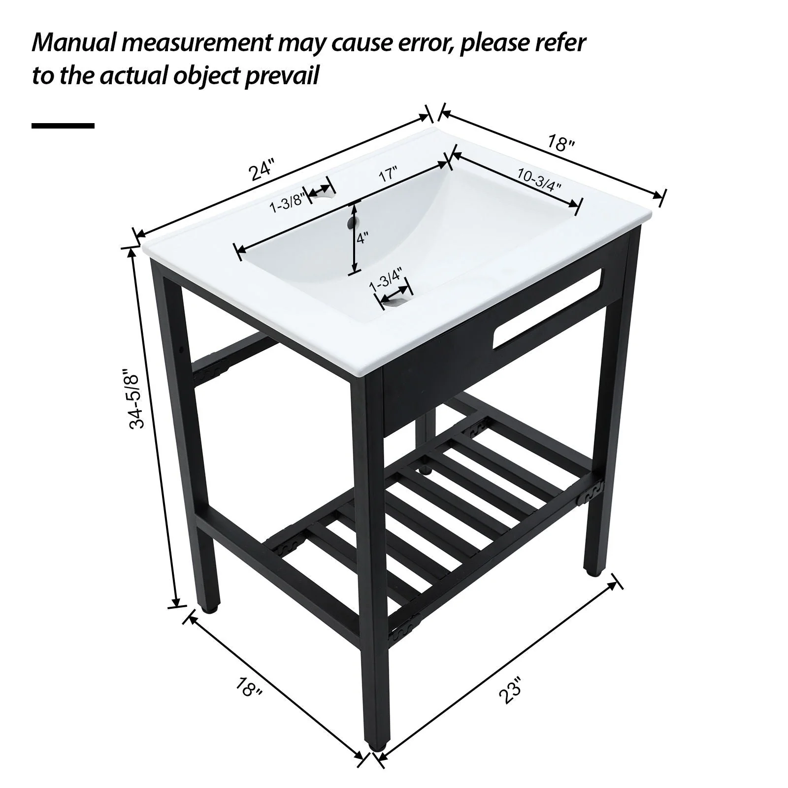Console Sink With Legs, 24" X 18", Durable Porcela With Frame - White / Black - Image 2