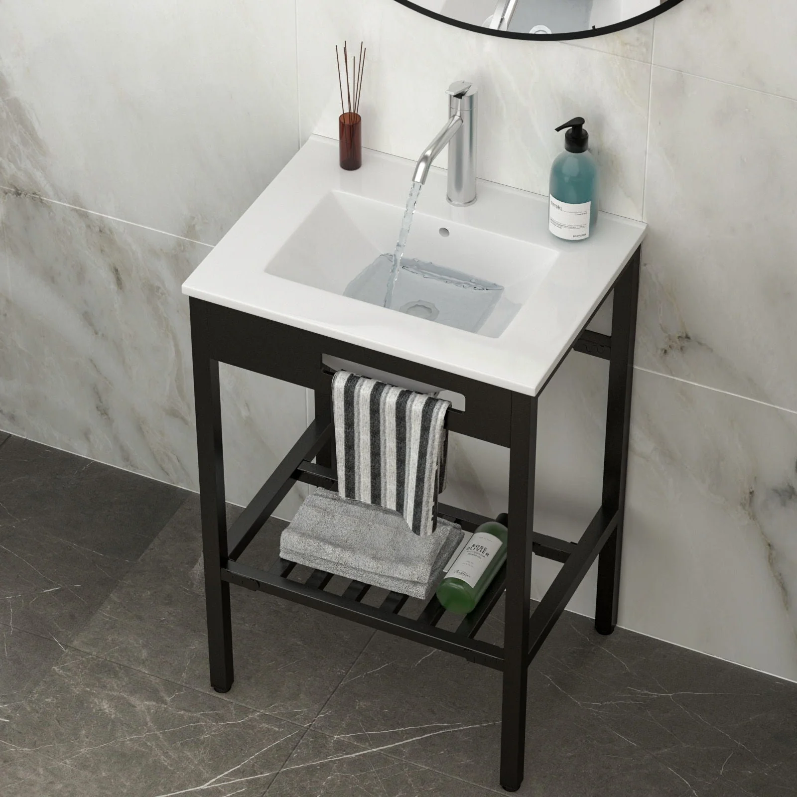 Console Sink With Legs, 24" X 18", Durable Porcela With Frame - White / Black - Image 3