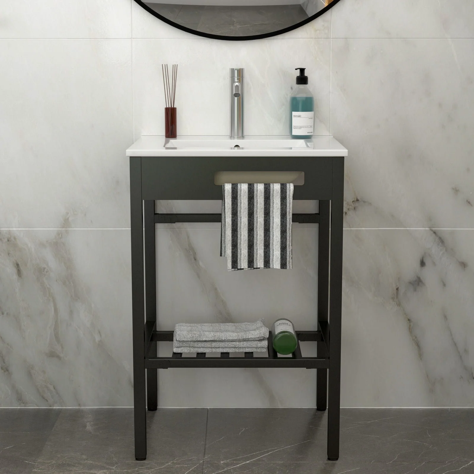 Console Sink With Legs, 24" X 18", Durable Porcela With Frame - White / Black - Image 4