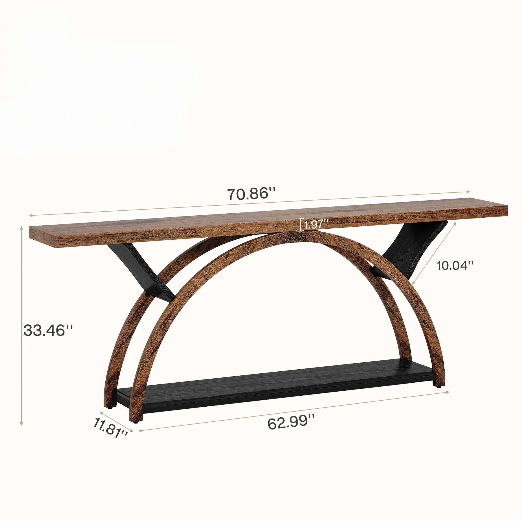 Console Table With 2 Tier Storage And Half Moon Frame For Hallway - Brown / Black - Image 2