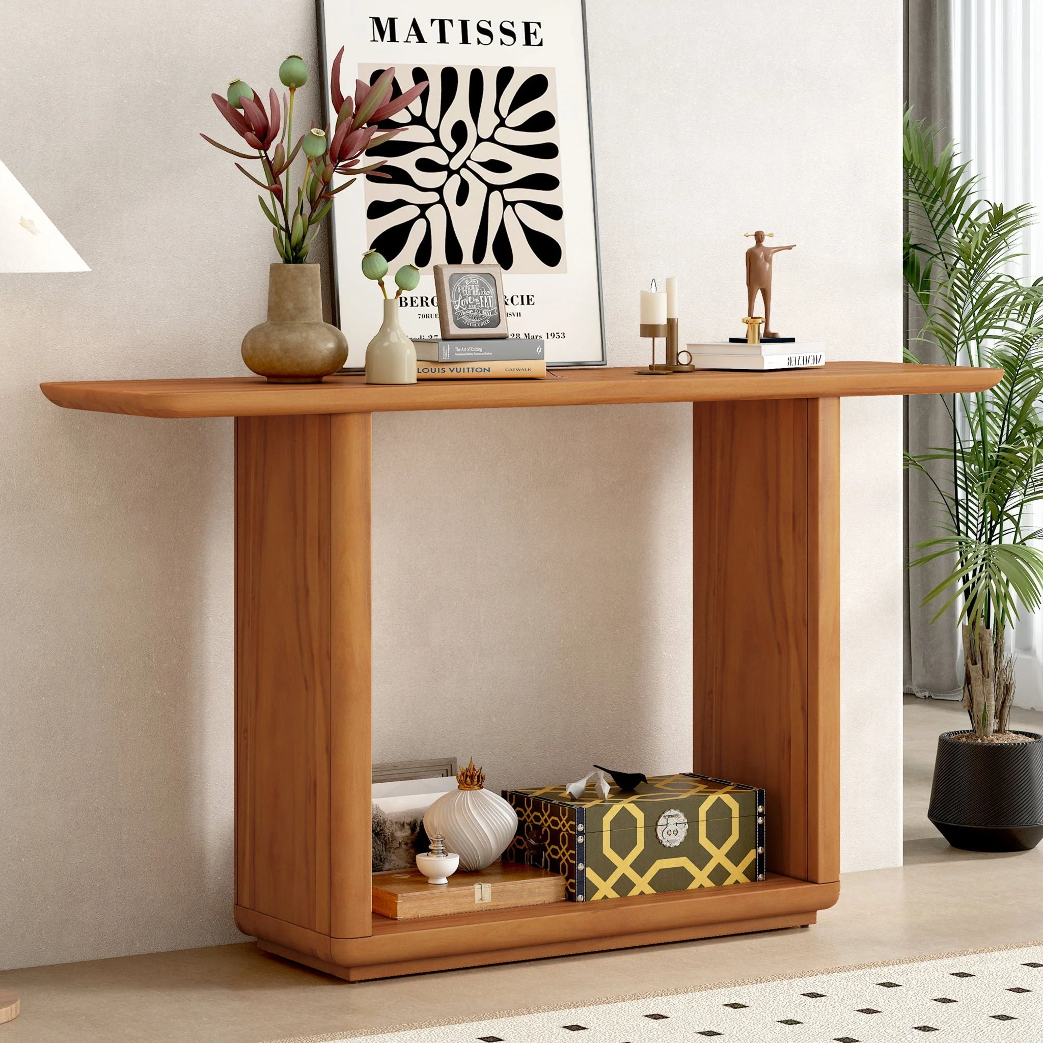 Console Table With Curved Corners And U Base Design - Natural Wood Veneer - Natural - Image 2